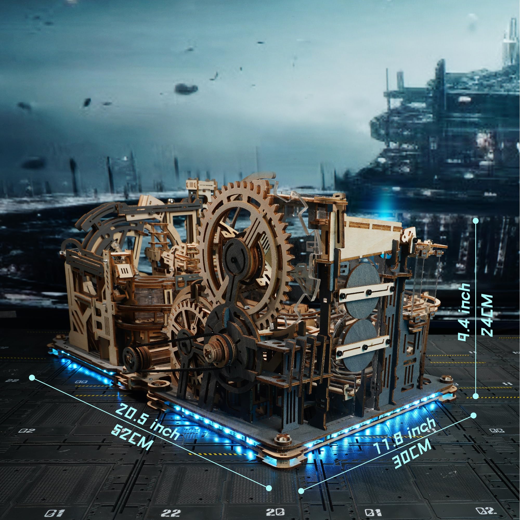 ROKR Kugelbahnen Kombi-Set 3D Puzzle Erwachsene Modellbausätze Geschenkidee für Männer Marble Spaceport & Night City & Link Pack