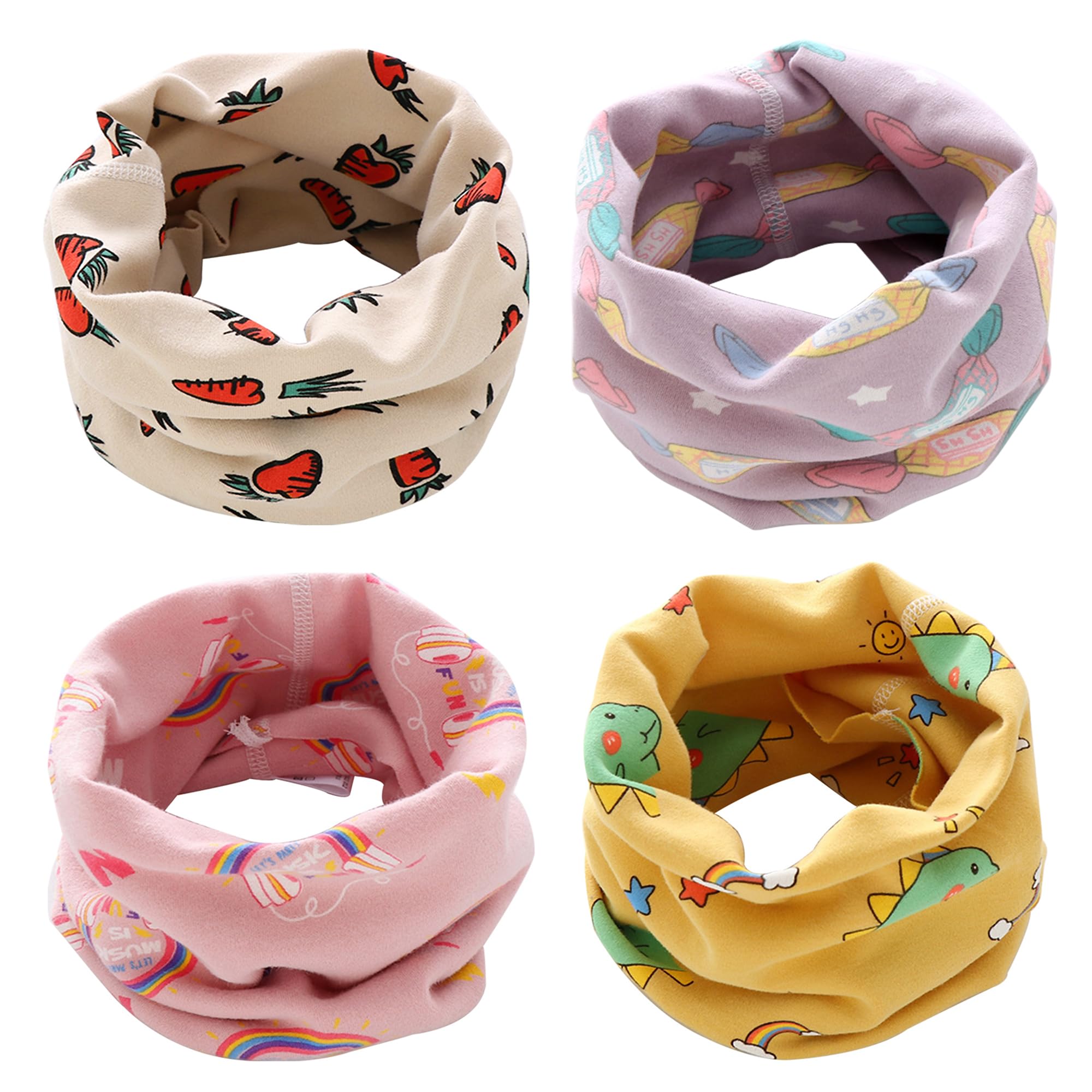 YMIFEEY 4 stuks halsdoeken voor kinderen, baby, halsdoek, katoen, sjaal, voor meisjes, herfst, winter, colsjaal voor jongens en meisjes, 0-8 jaar, outdoor nekwarmer, Stijl F, One size