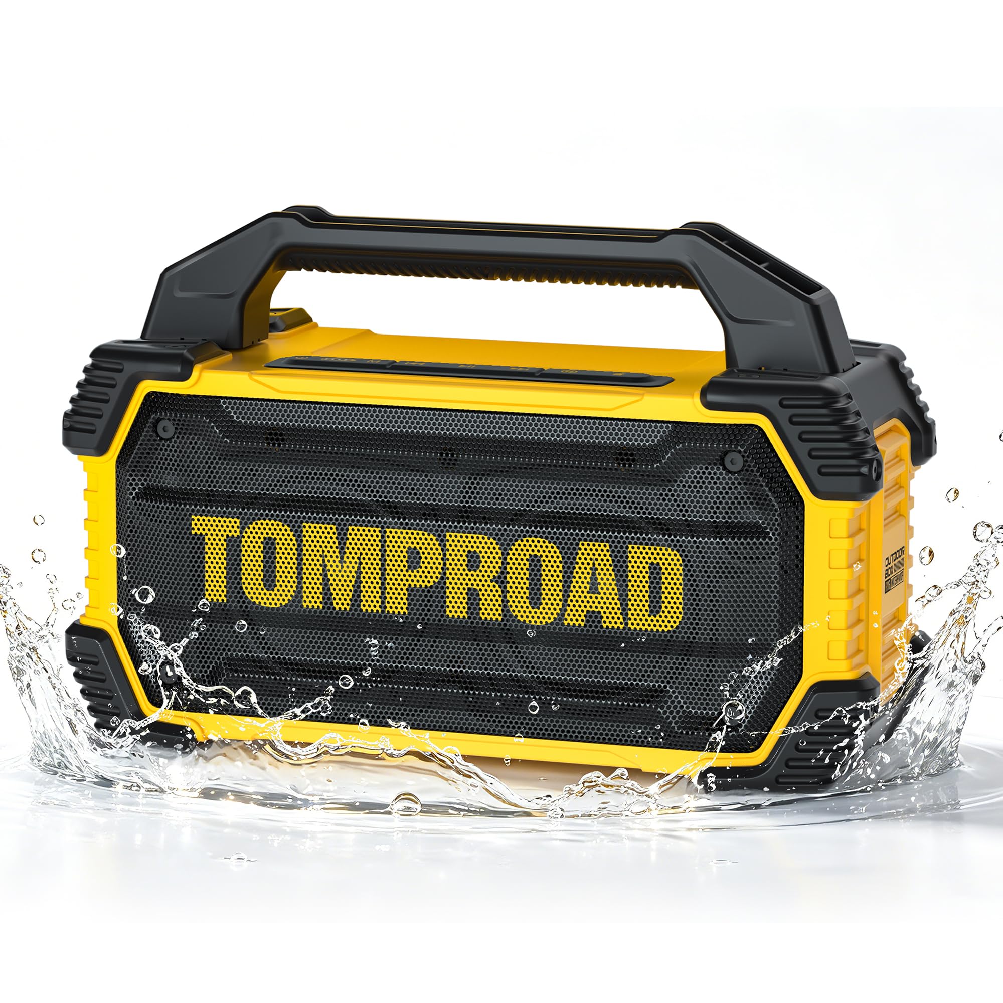 TOMPROAD Peak Enceinte Bluetooth portable, étanche IPX6, batterie 15 000 mAh, stéréo TWS & USB/AUX, haut-parleur robuste pour garage, atelier, extérieur (jaune)