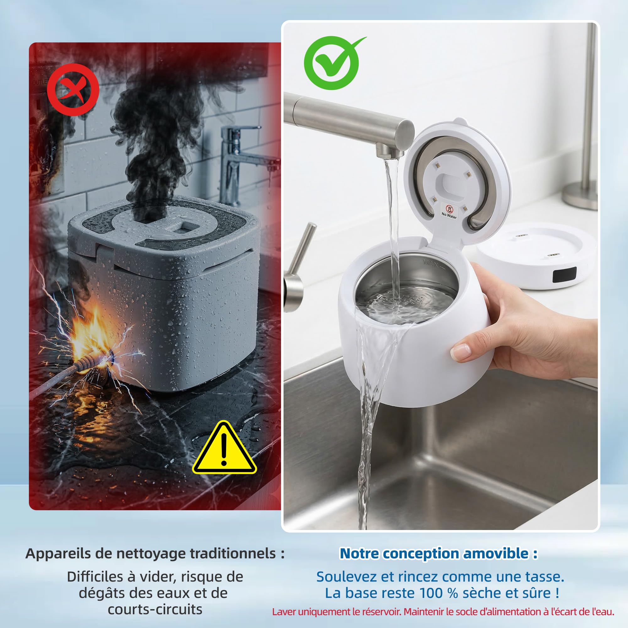 Carehabi Nettoyeur Ultrason Appareil Dentaire, Dental Pod 45kHz, Réservoir Amovible 200mL avec 4 Lumières U-V, Machine Nettoyage Silencieuse pour Gouttière, Invisalign, Dentier et Brosses