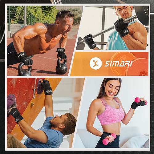 Miniatura 7 de SIMARI Guantes de entrenamiento acolchados para hombres y mujeres, guantes de levantamiento de pesas ventilados con soporte de muñequera, protección