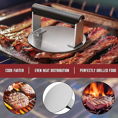 Miniatura 14 de FANGSUN Prensa de hamburguesas con mango antiquemaduras, triturador de hamburguesas de acero inoxidable de 5.8 pulgadas, prensa redonda