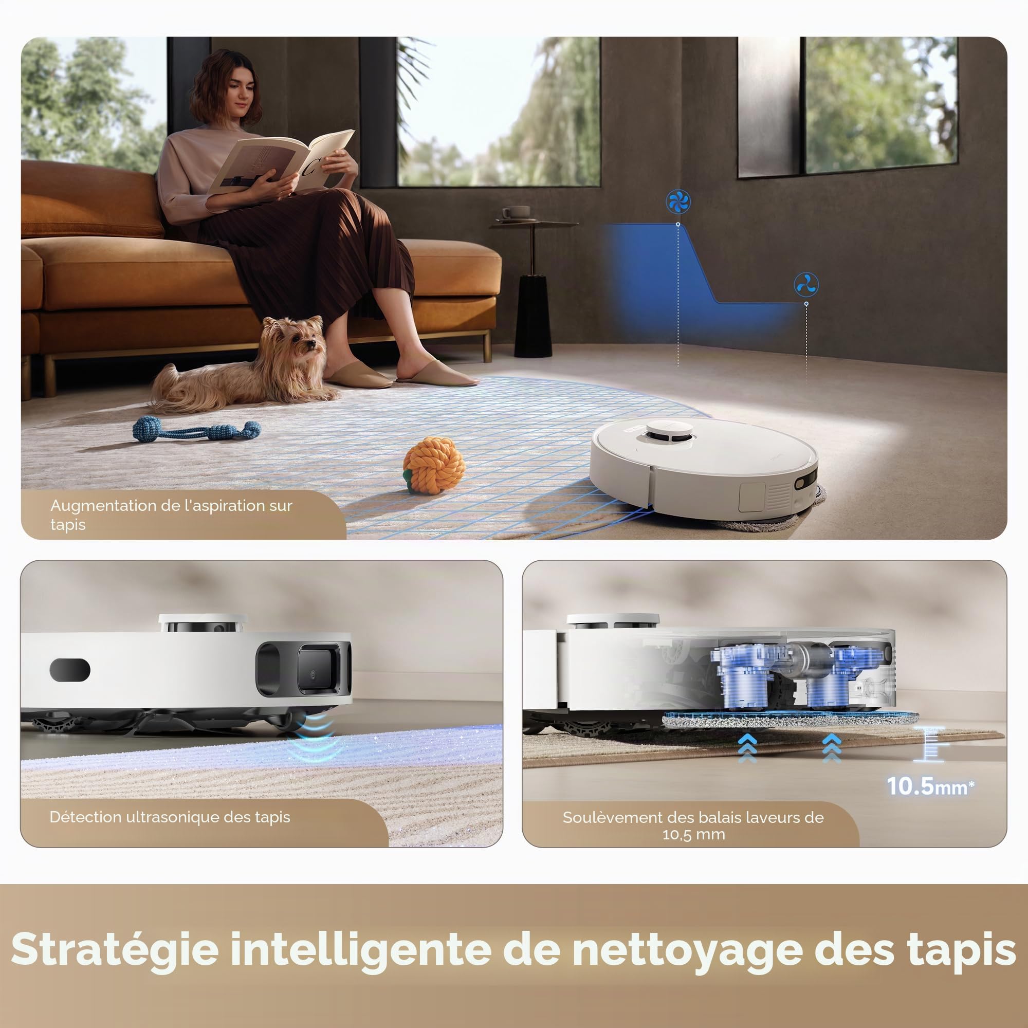 DREAME L40s Ultra CE Robot aspirateur et balai avec station de vidange automatique, aspiration 13 000 Pa, balai autonettoyant et auto-élevant, détection de tapis à ultrasons, idéal pour les poils