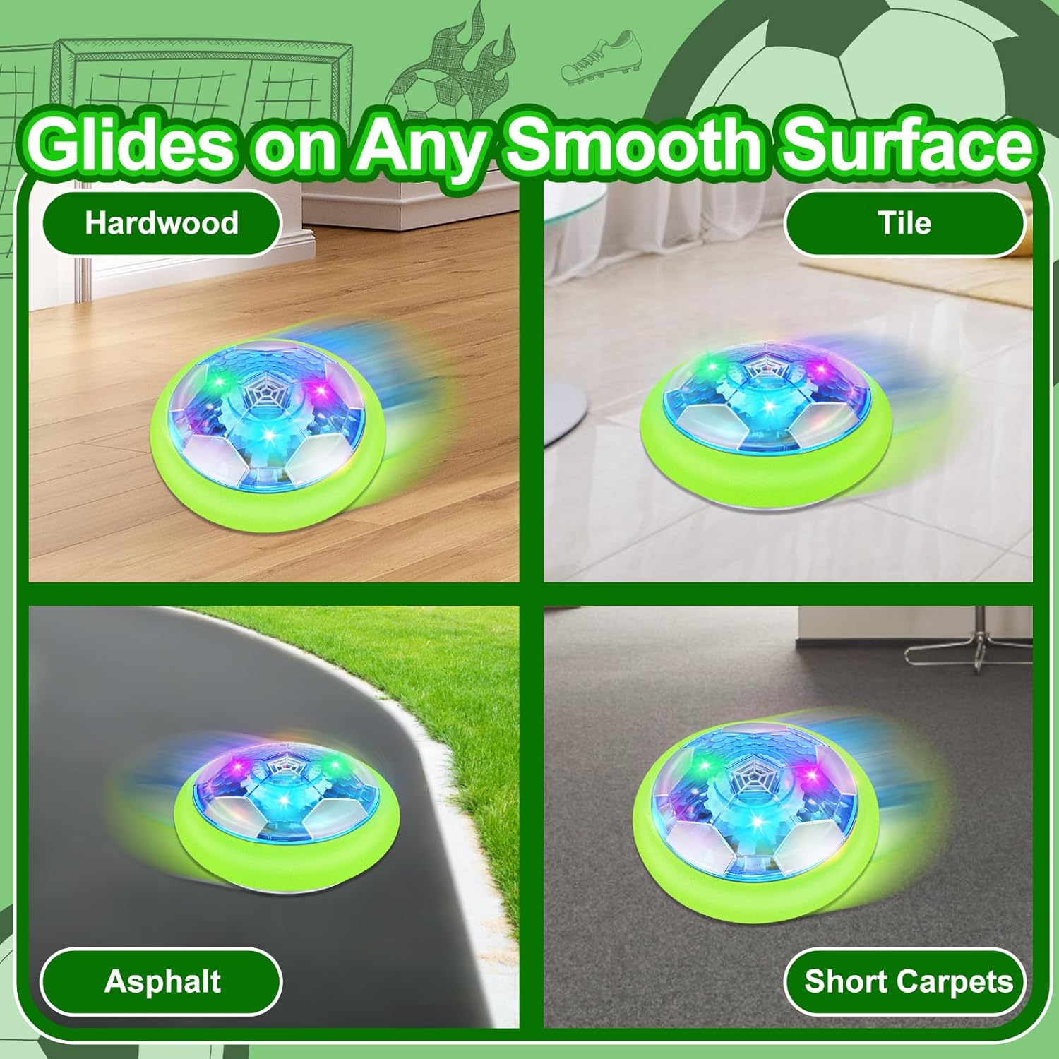 Growsland Hover Soccer Ball with 2 Goals - Rechargeable Air Floating Soccer Toy with LED Lights and Foam Bumper, Indoor Games for Kids 4-8-12, Toys Gifts for 3 4 5 6 7 8 9 Year Old Boys Girls