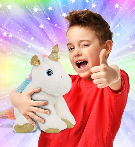 Miniatura 2 de DolliBu Peluche de unicornio blanco y dorado, para niños y adultos, regalo de unicornio arcoíris abrazable, lindos animales de peluche para niños
