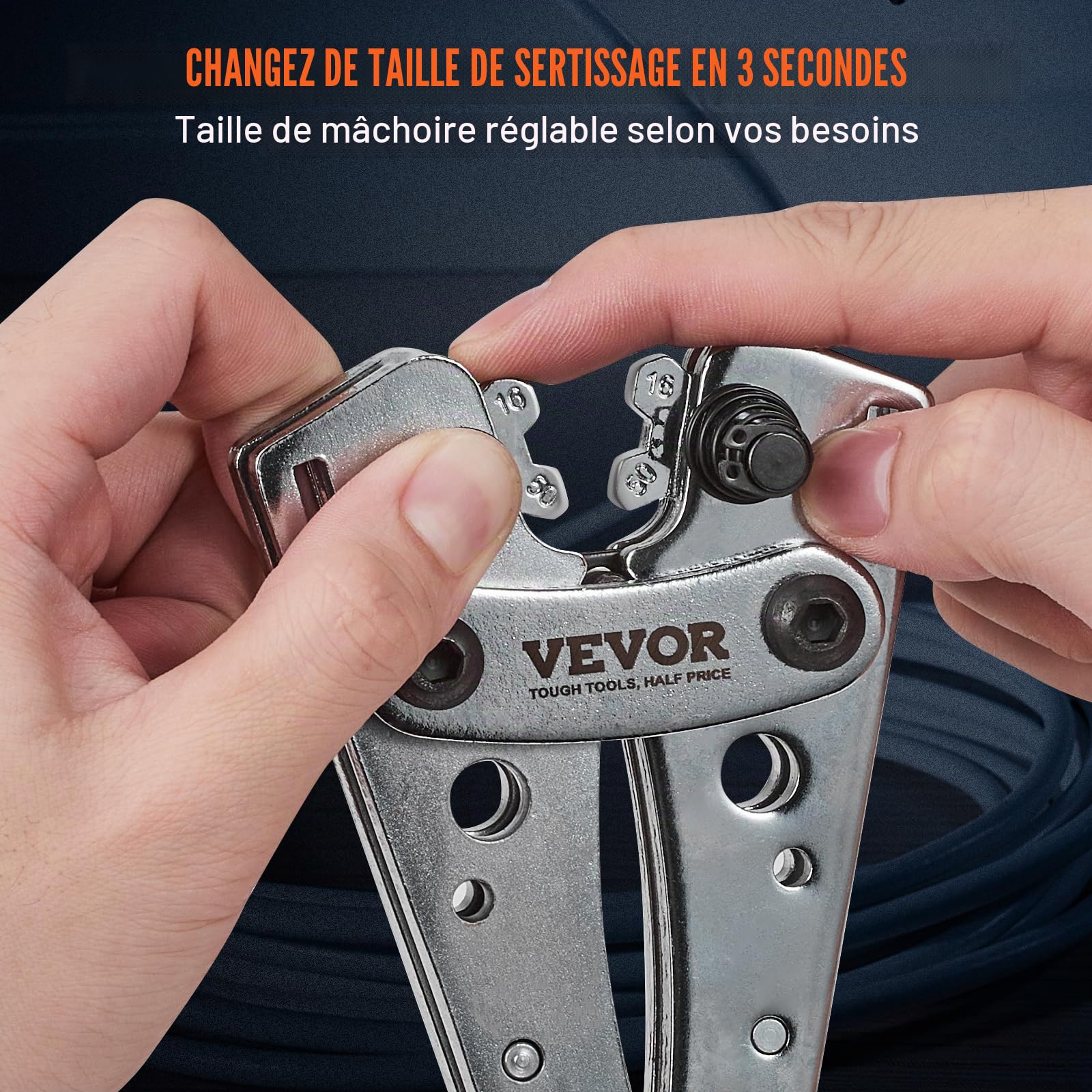 VEVOR Pince à Sertir 6/10/16/25/35/50 mm² Outil de Sertissage Cosses de Câbles Batterie Aluminium Cuivre AWG10-1/0 avec Coupe-câble 6 Tailles Sertissage 48 Connecteurs Anneau Cuivre pour Électricien