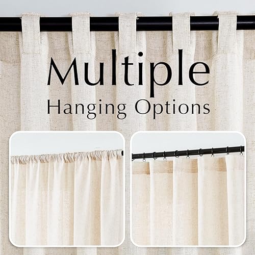 Miniatura 5 de jinchan Cortinas de lino de mezcla de algodón de 84 pulgadas de largo para sala de estar, juego de cortinas semitransparentes de granja con bolsillo
