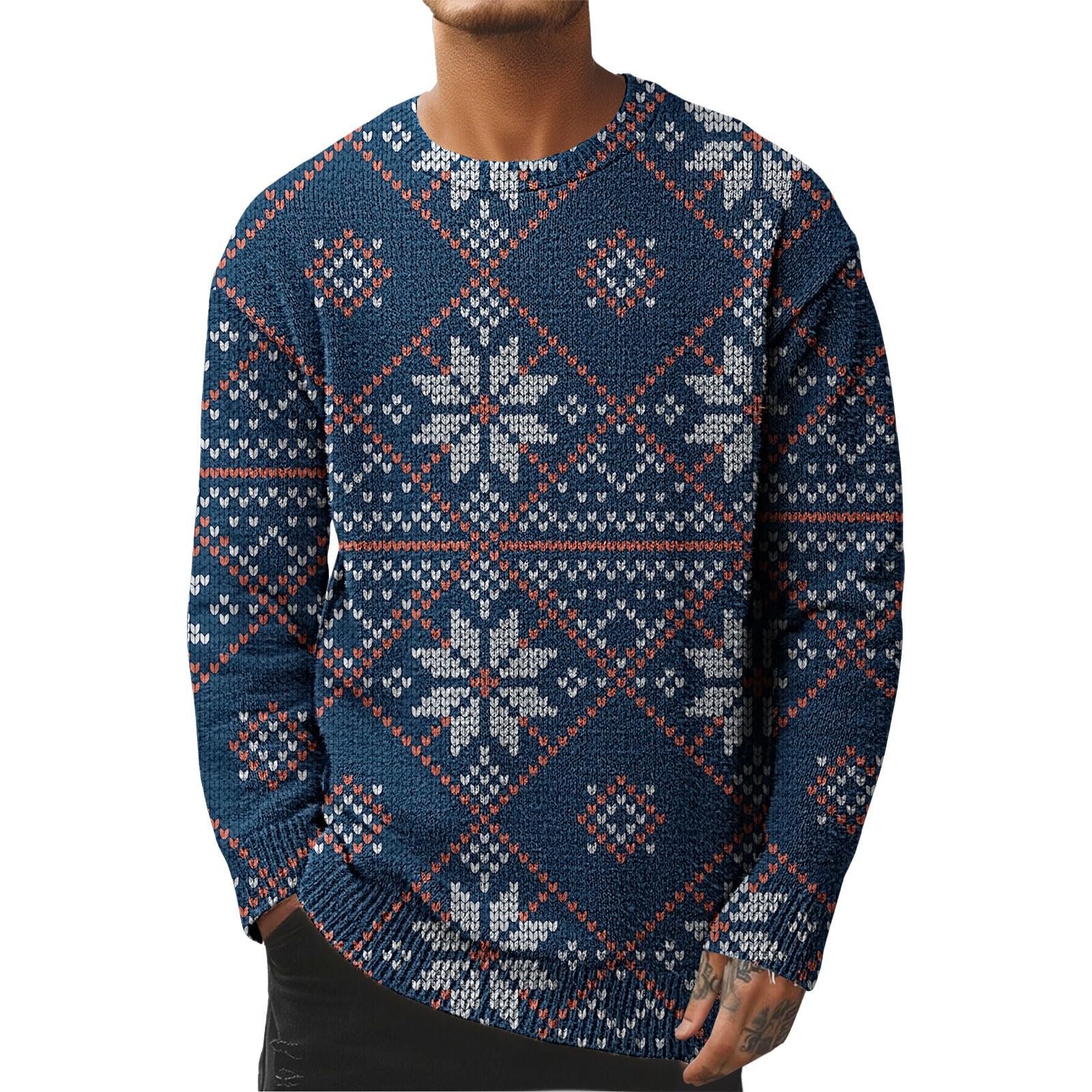Generisch Sudadera para hombre de invierno, sin capucha, sudadera con estampado navideño, suéter ligero, cálido y deportivo, cómodo para uso diario, clásico