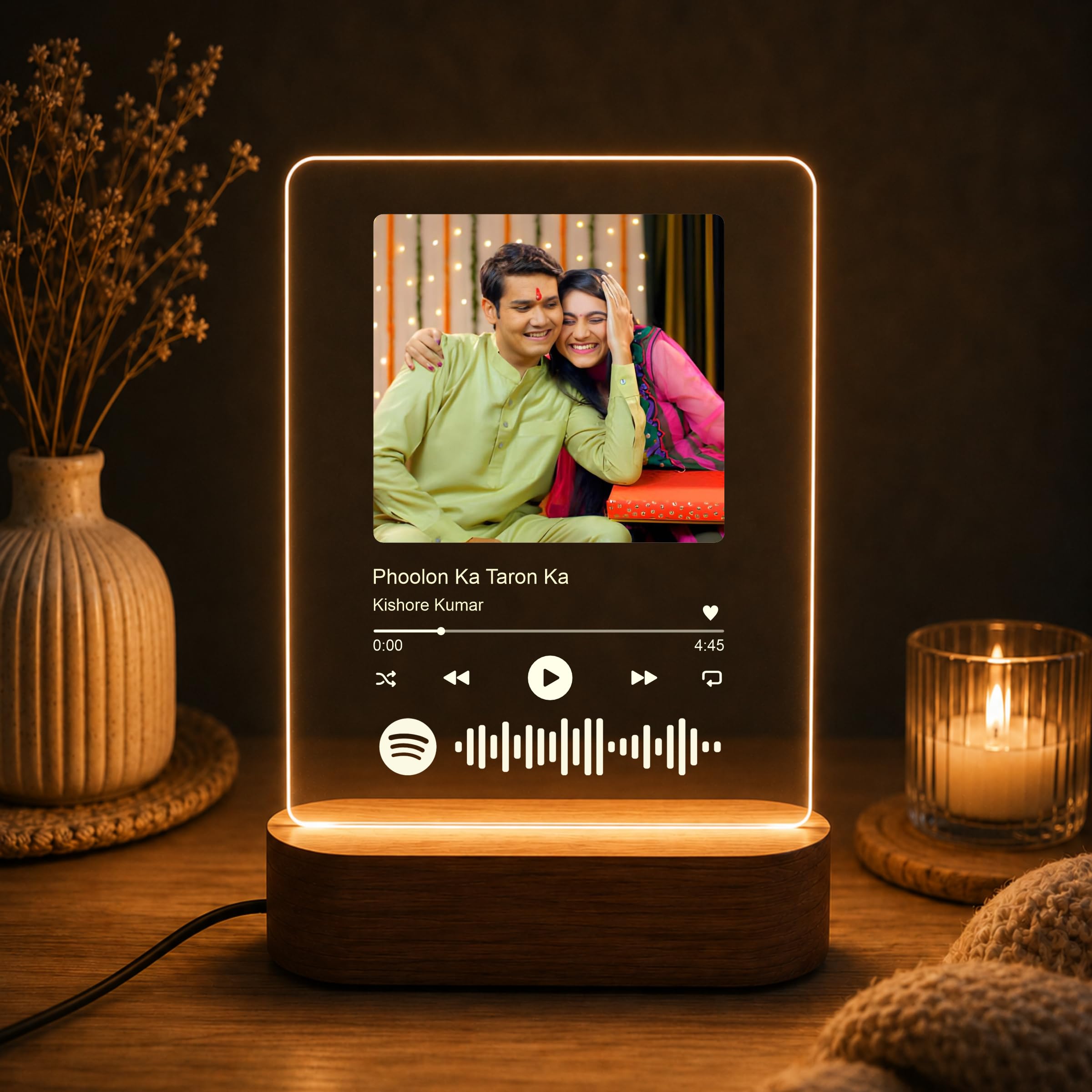 Giftplease Rectangular Customized Photo And Music Player With Led Light Wooden Stand | Personalised Printed Photo Frame | Gift | Birthday | Anniversary (Transparent, Acrylic, 6 * 7.25 Inches),Tabletop-image-48