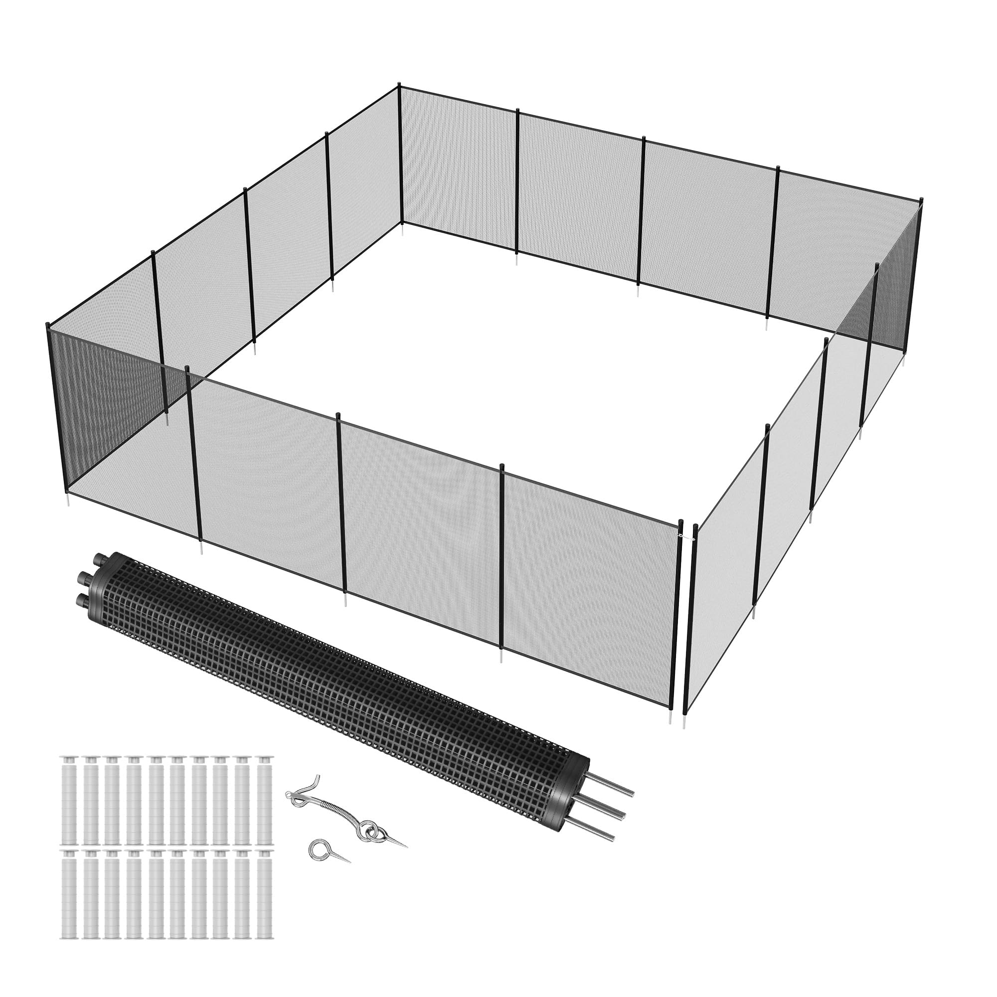 Garvee Valla de Seguridad para Piscina de 1,22 x 14,63 m, Cerca de Malla de PVC Teslin 340 GSM con Patas de Acero Inoxidable, Barrera Protectora para Niños y Mascotas, Instalación DIY, Negro