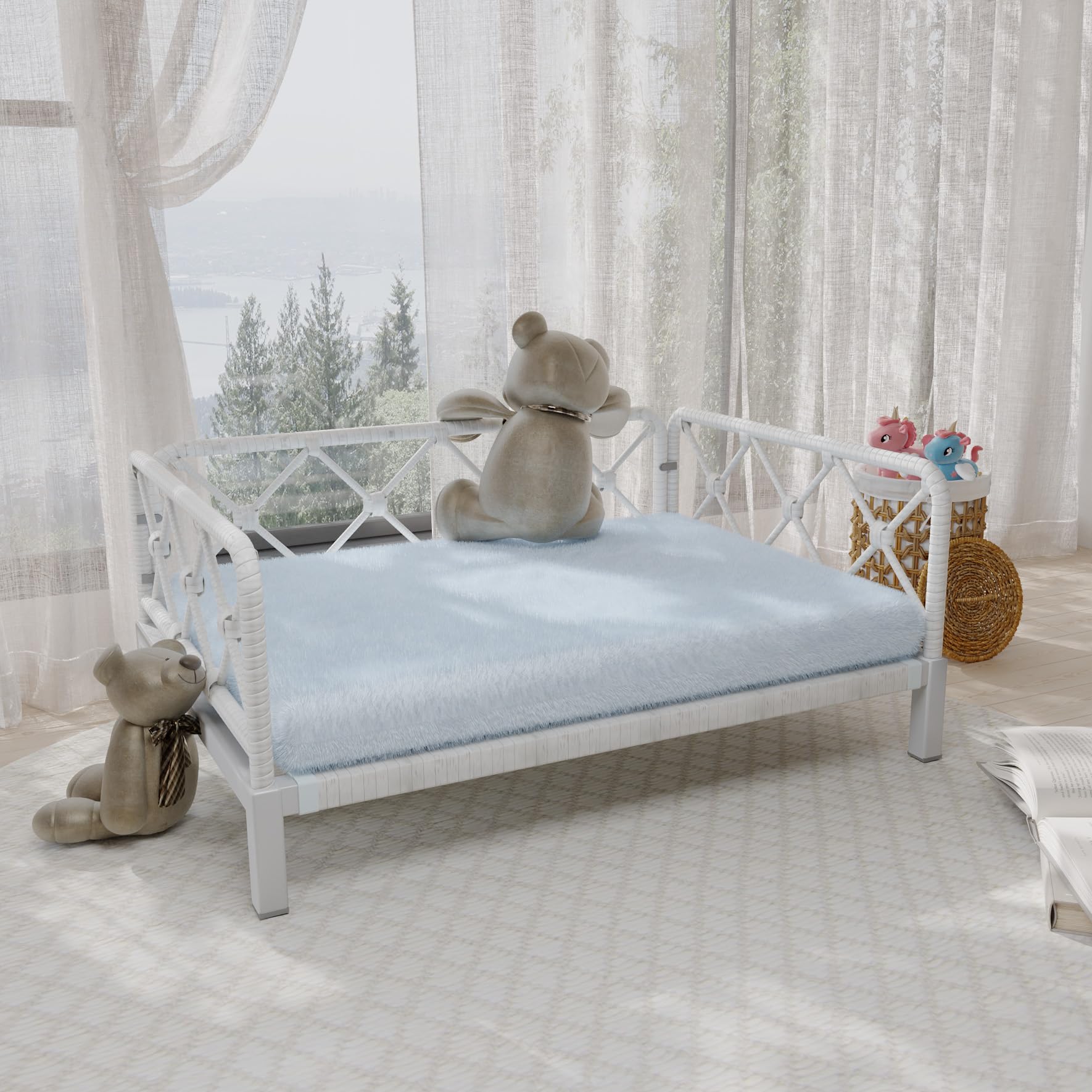 Elevated Waterproof Dog Beds with Egg Crate Foam Support, Outdoor Dog Sofa Bed PE Wicker Orthopedic Pet Bed with Washable Removable Cushion for Medium, Small Dogs (Light Gray) - image 2