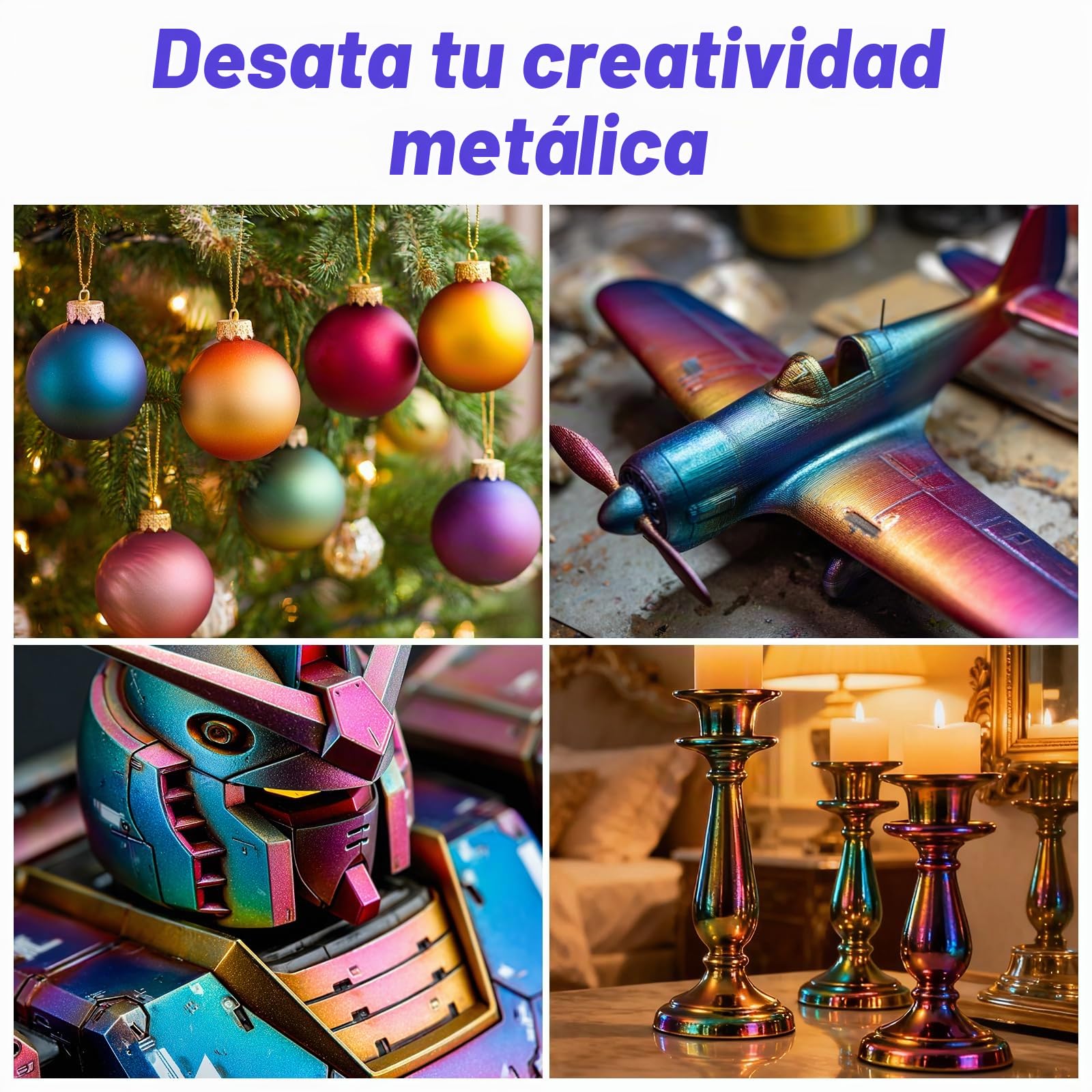 Kit de Pinturas Metálicas para Aerógrafo, para Modelismo | 36 Pinturas, Imprimación Negra y Diluyente 120 ml, Limpiador 500 ml, Set de Pinturas Acrílicas Listas para Pulverizar