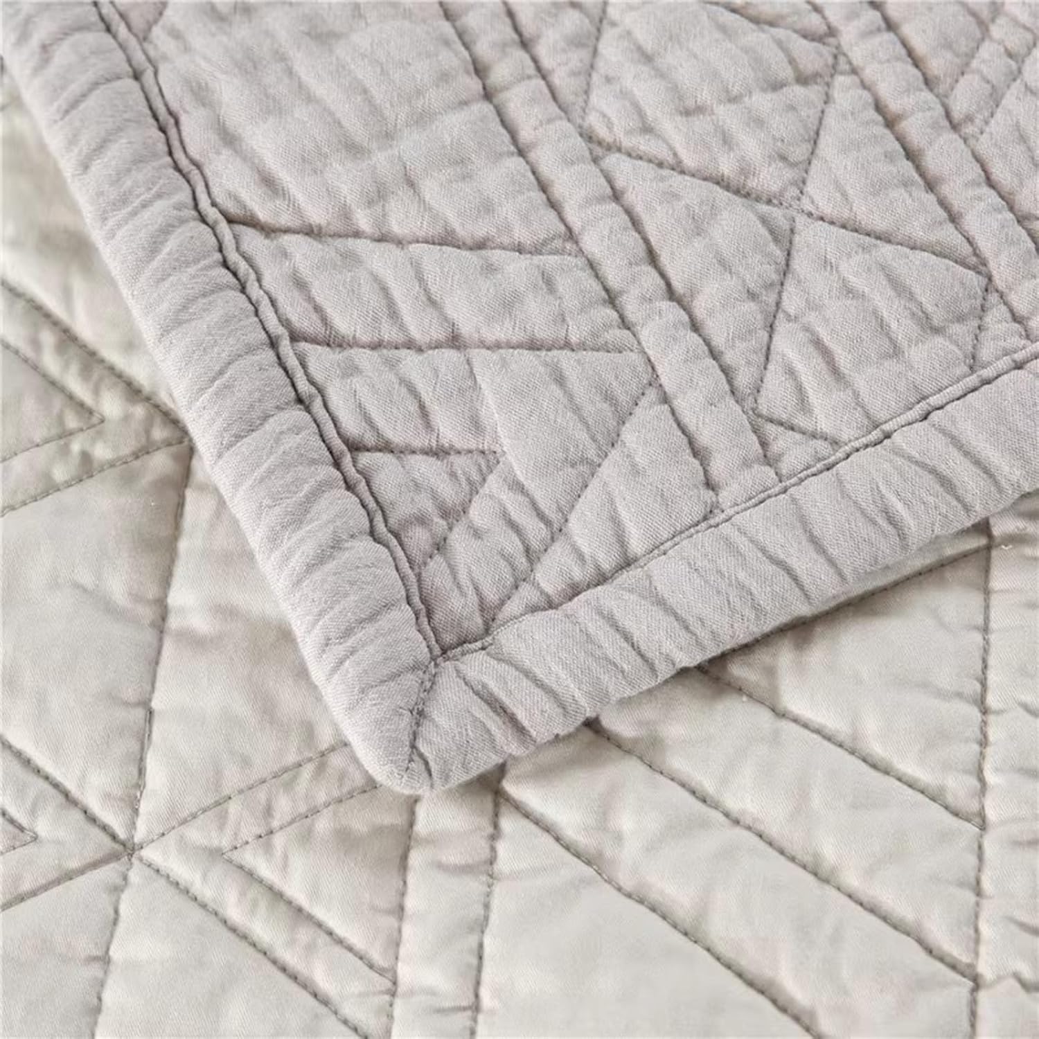 Elegant Hand-Quilted Gray Quilt Set, /Full Size - 100% Cotton, Lightweight Summer Bedspread with Diamond Pattern, Includes 2 Pillowcases, 269x234cm, Reversible Design 269x234cm