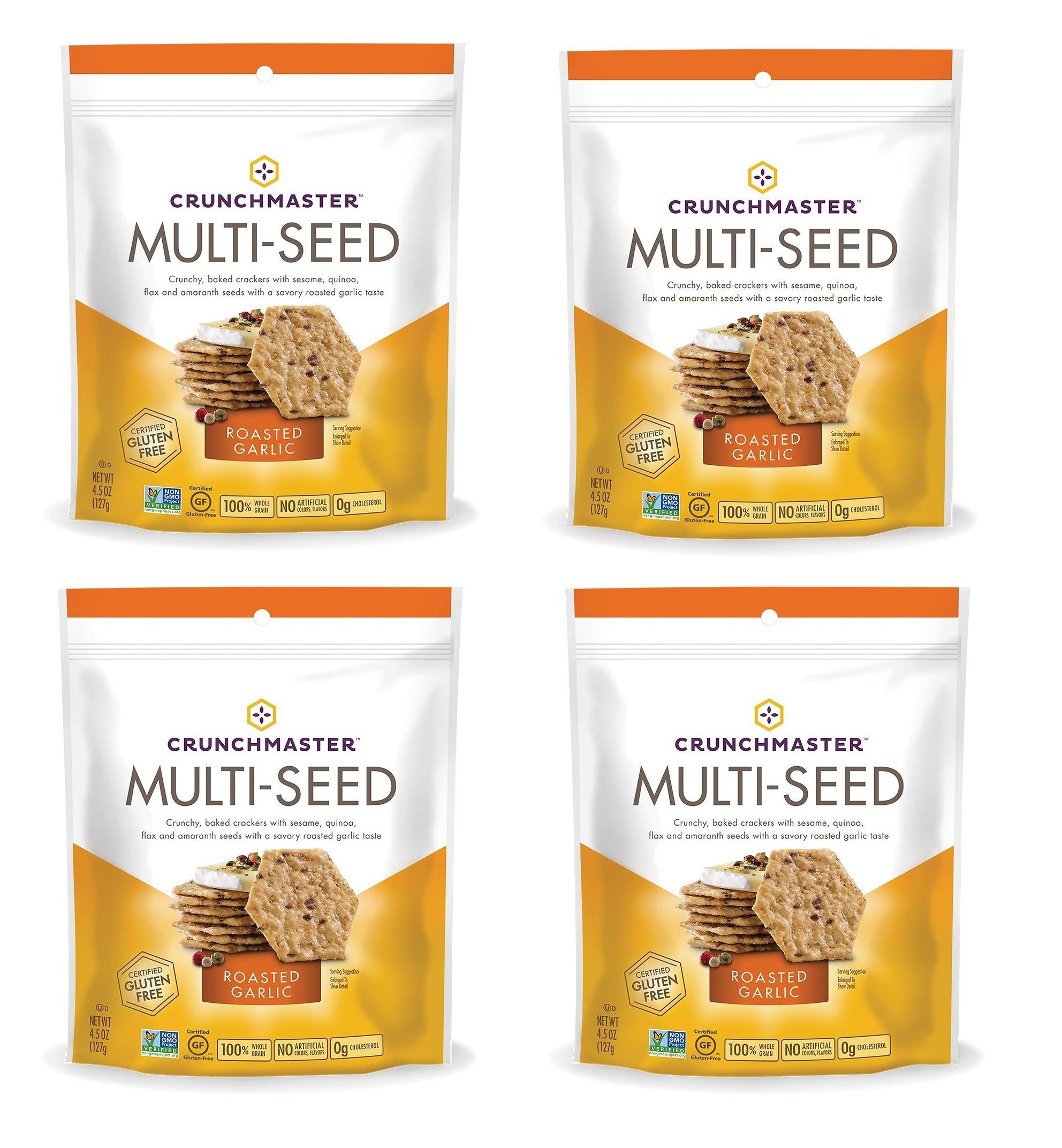 Crunchmaster crackers assortment 3.5 oz (Pack of 4 Bags) (Roasted Garlic)