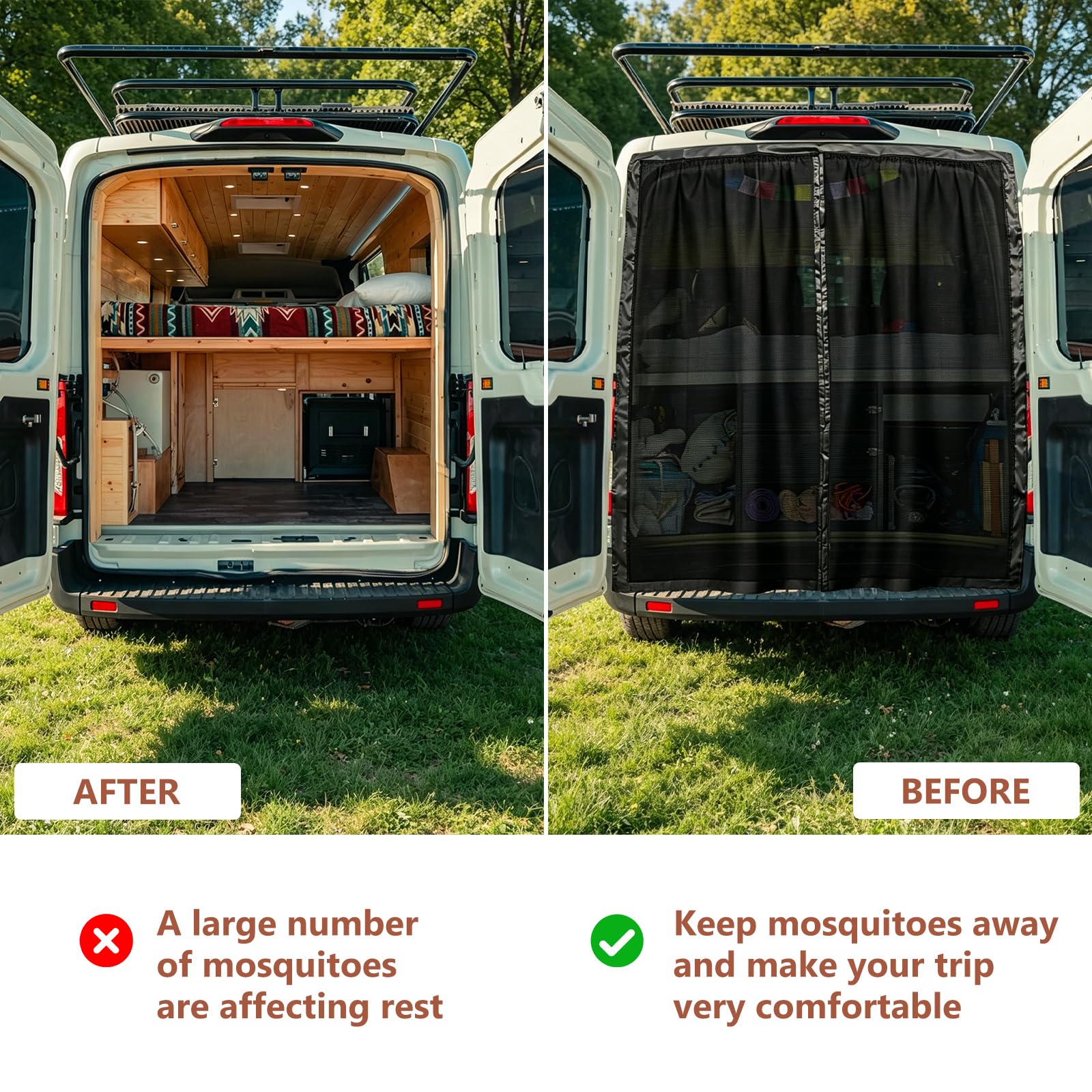 Mallas magnéticas contra insectos para furgonetas puerta lateral, mosquitera para Mercedes-Benz Vito, Ford Transit Custom, Opel/Vauxhall Vivaro camping protección solar para coche (200x170cm)