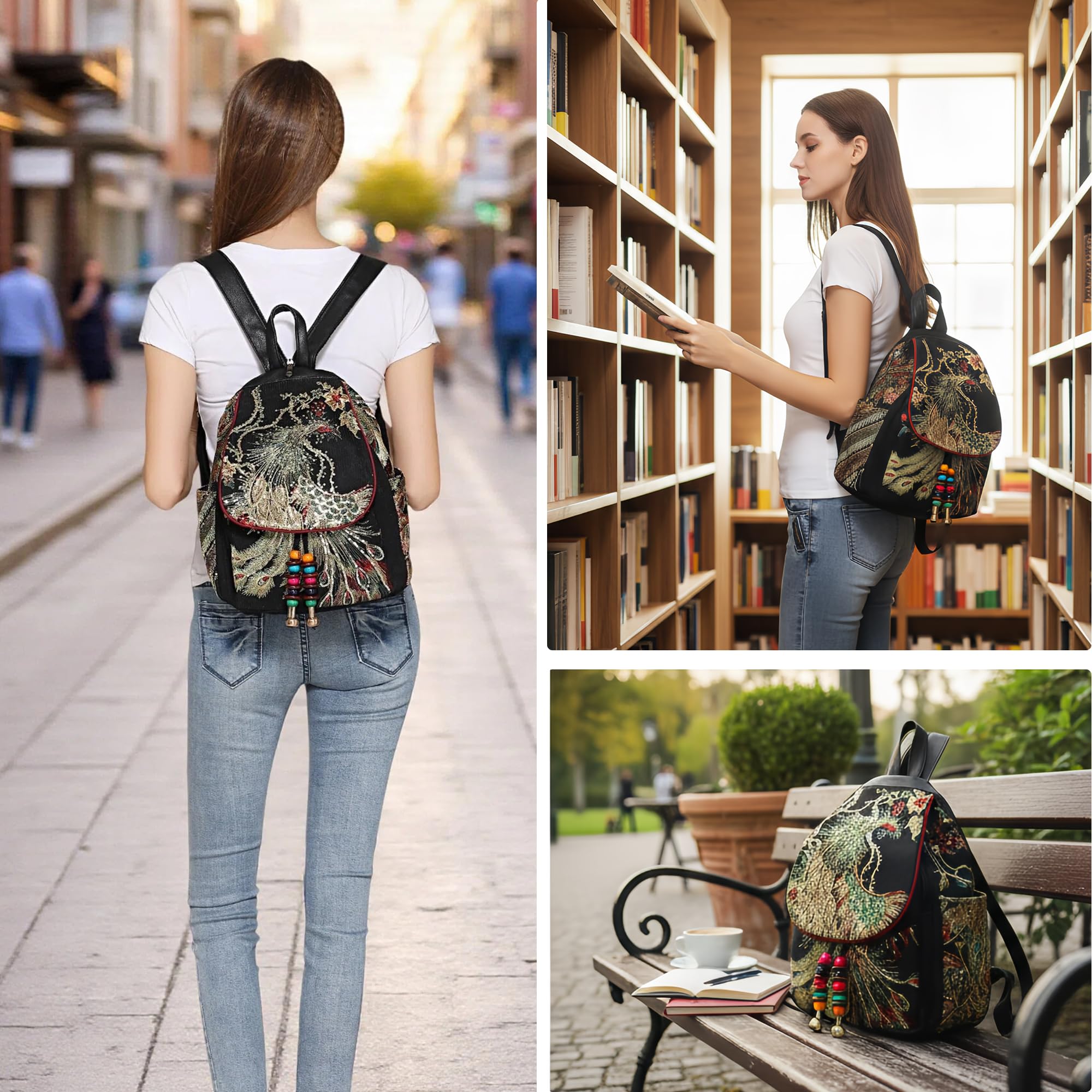 Goodhan Zaino da donna in tela, casual, borsa a tracolla, vintage, resistente, antifurto, da viaggio