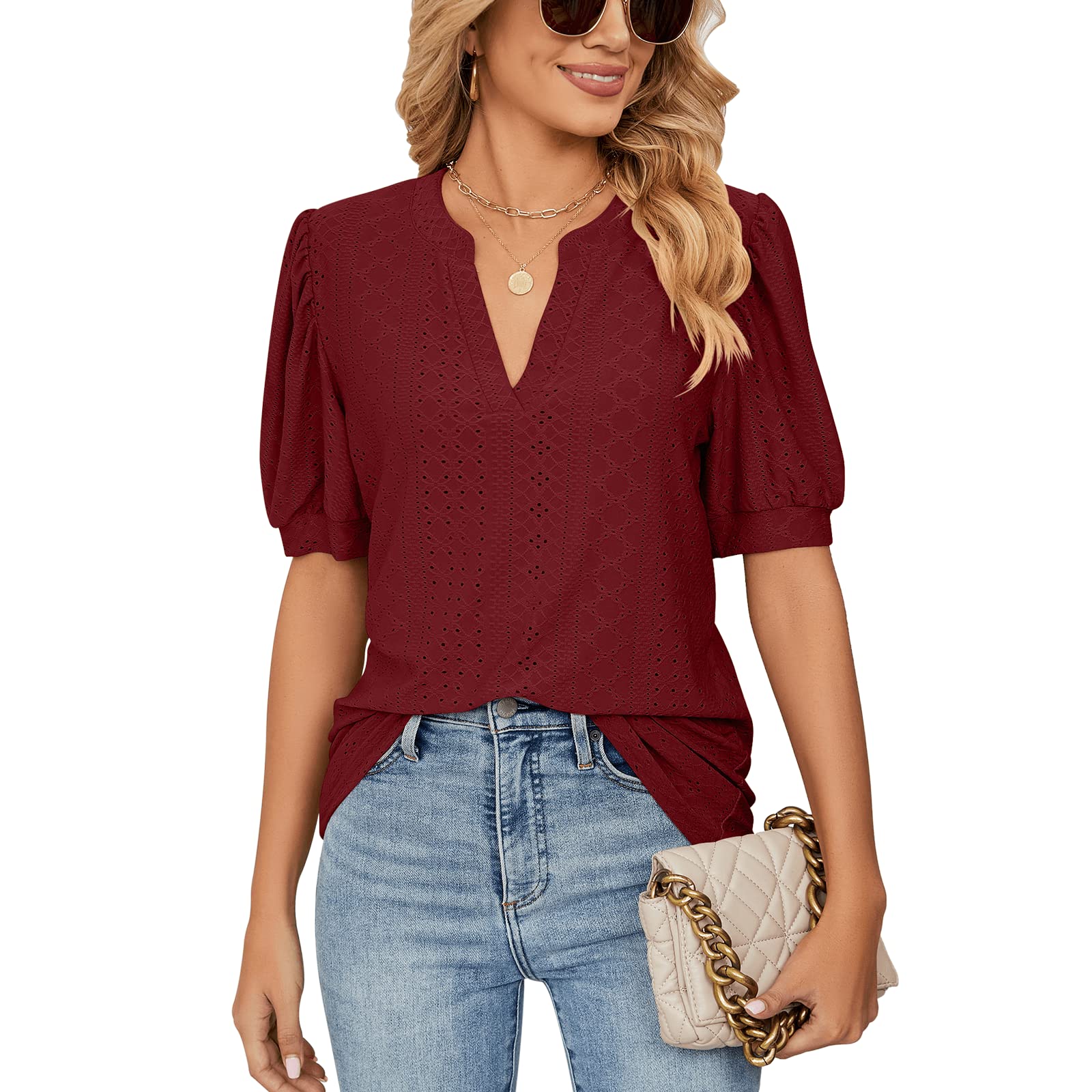 Decorie Bluse Damen Sommer Tshirt V Ausschnitt Kurzarm Damen Oberteile Elegant Damenblusen Casual Blusenshirt Tunika