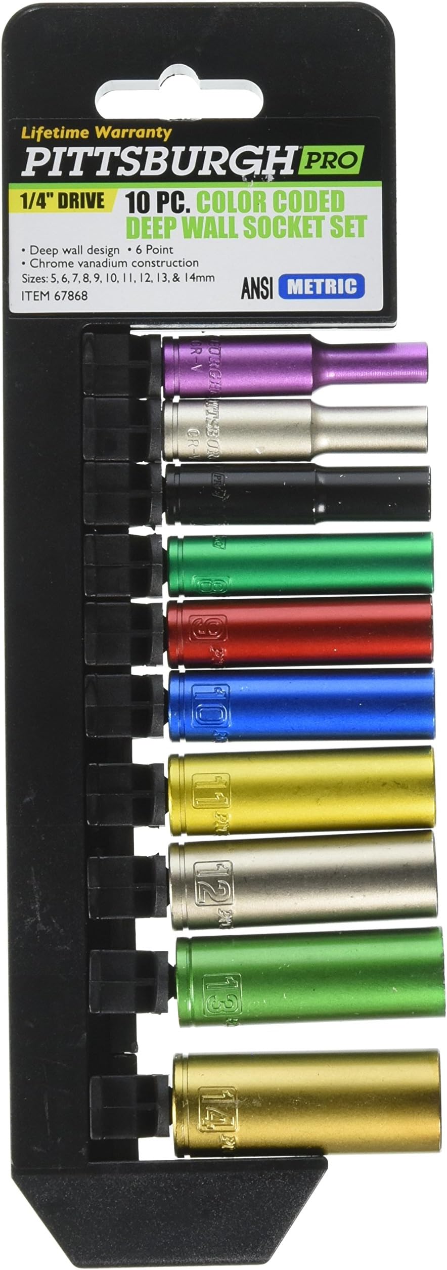 10 Piece Color Coded 1/4 Drive Deep Wall Metric Socket Set