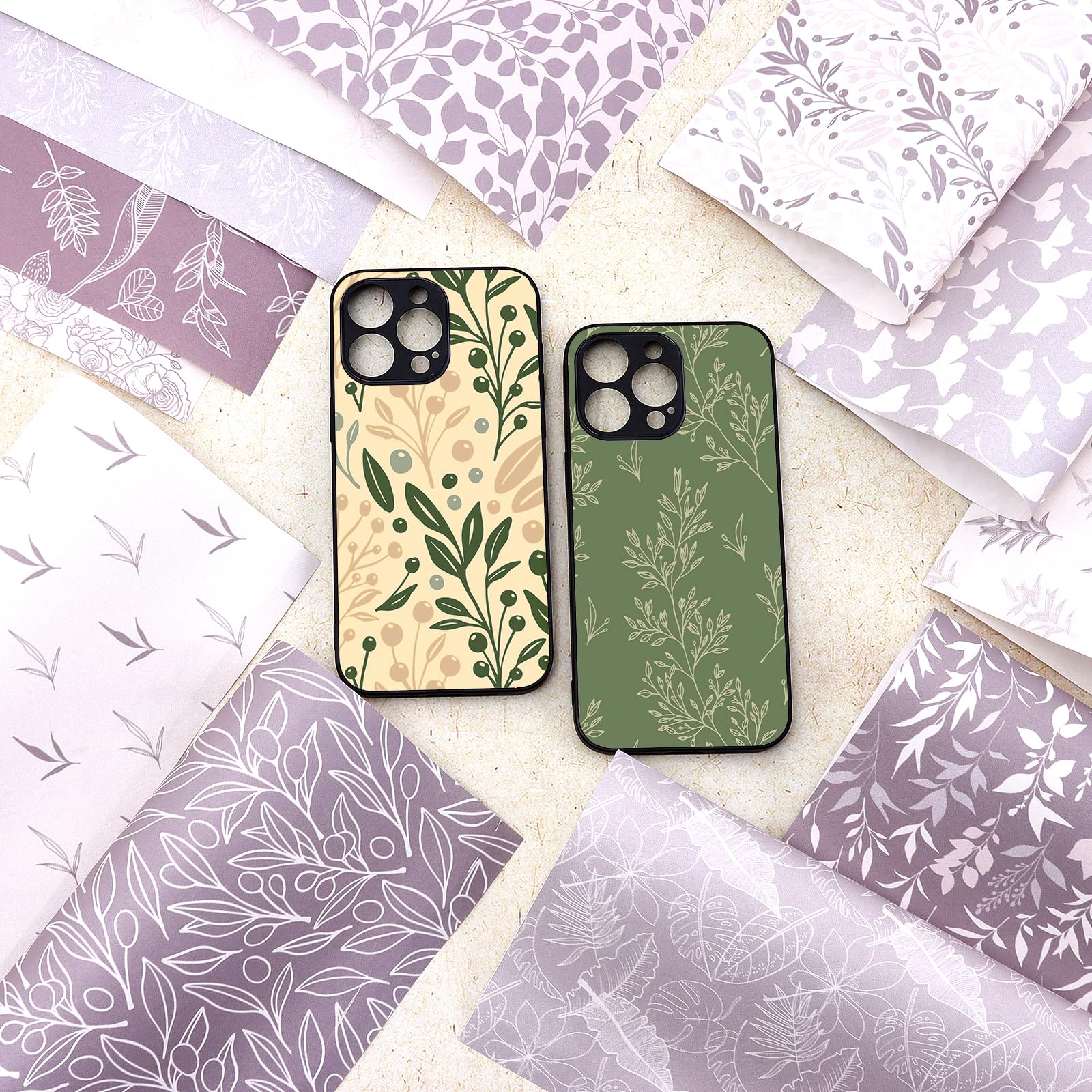 Papel de tinta de transferencia de sublimación verde, 12 hojas de 12 x 10 pulgadas, hojas de transferencia de sublimación con patrón de estilo bohemio para vasos, tazas, papel estampado de