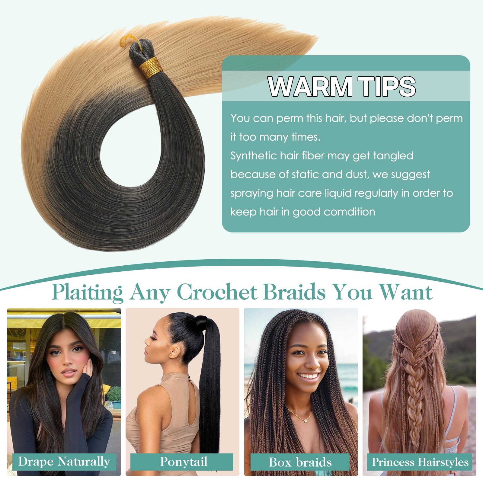 Locescsoc 28 Inch Straight Hair Extensions 150g 3 Packs Bone Straight Braiding Hair - Image 4