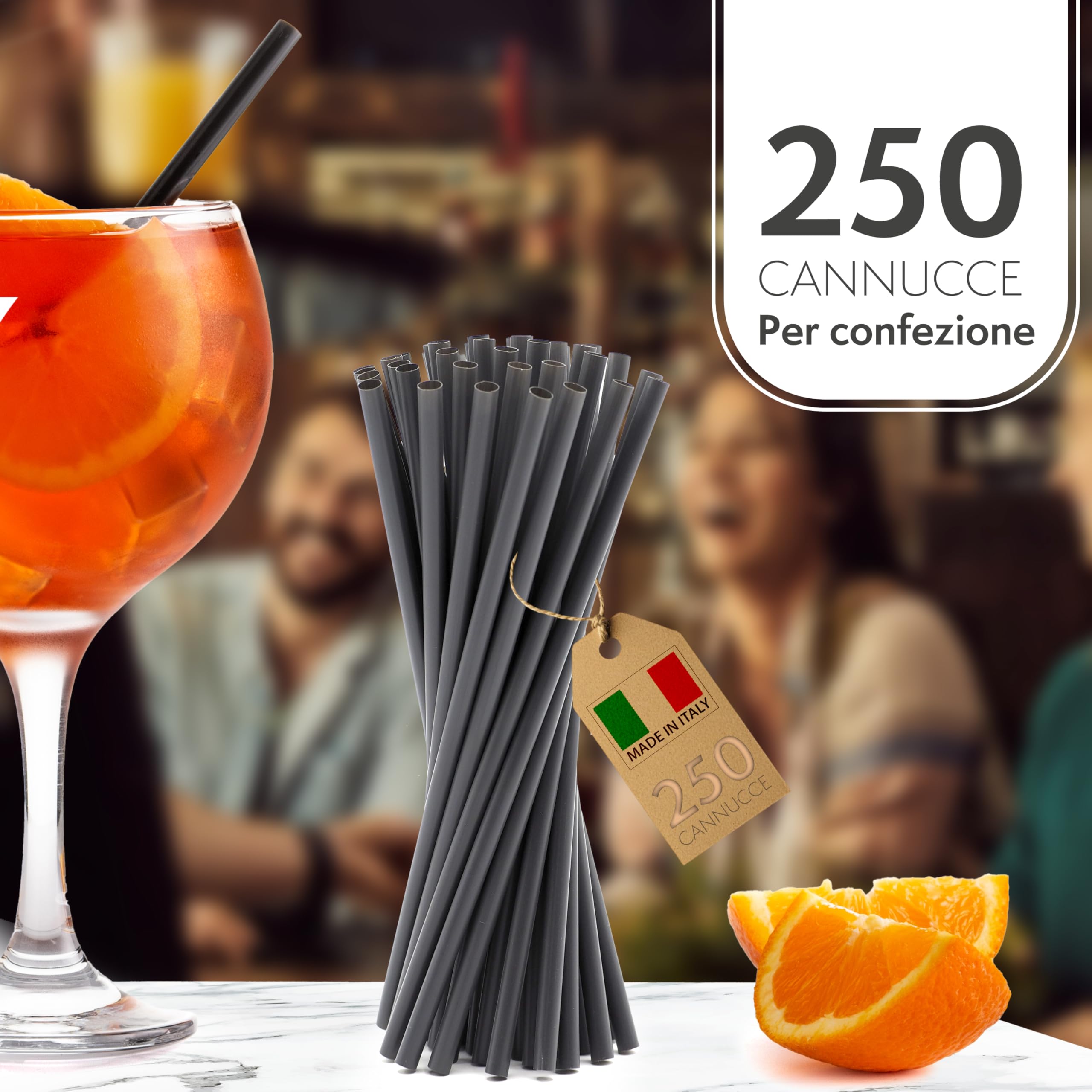 250 cannucce nere in legno naturale - lunghe 21cmx7mm-cannucce in legno naturale, adatte per cocktail, bar e catering.