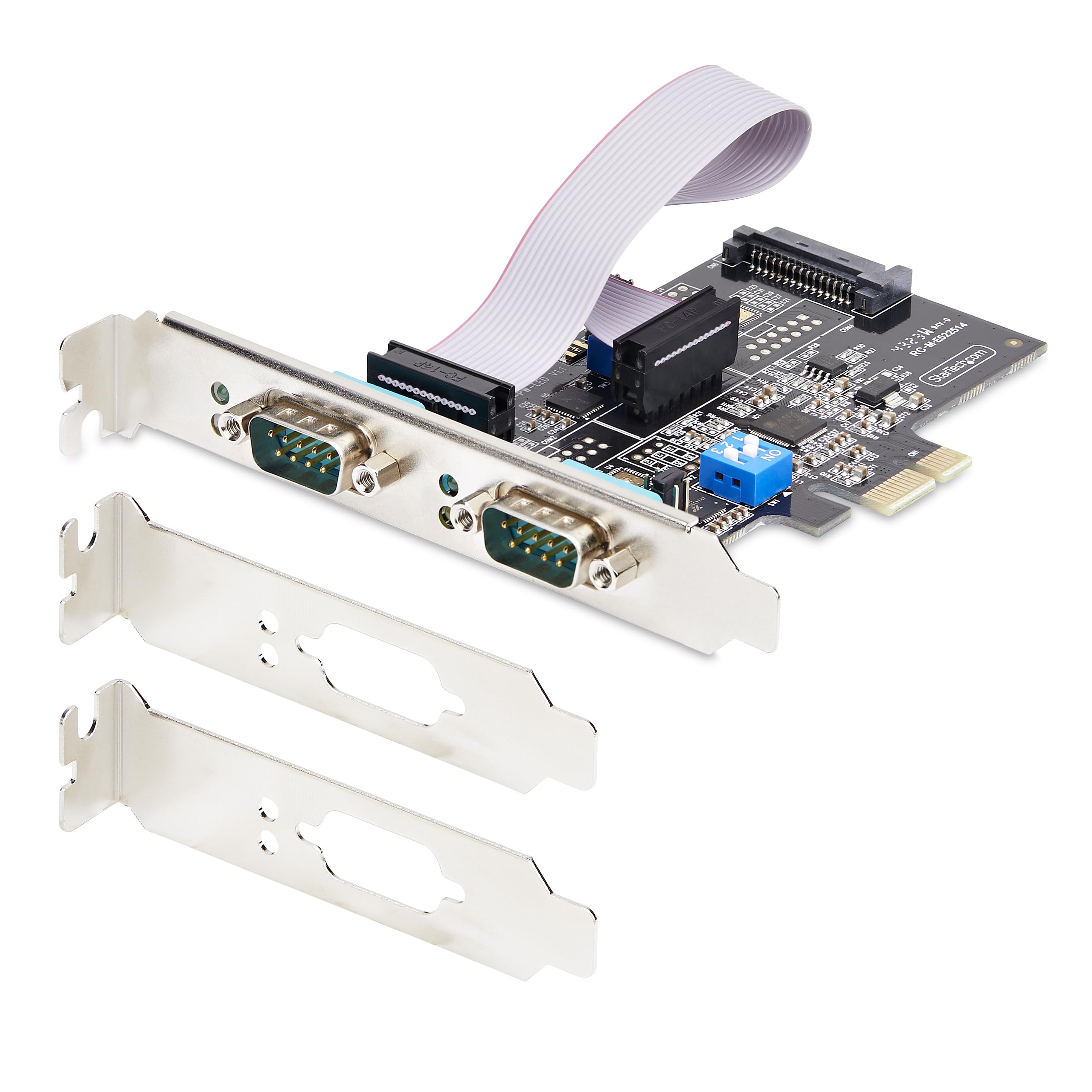 StarTech.com Carte Série PCI Express à 2 Ports - Adaptateur/Carte PCIe à 2 Ports vers RS232/RS422/RS485 (DB9), Support Bas-Profil Inclus, UART 16C1050, TAA - Protection ESD (2S232422485-PC-CARD)
