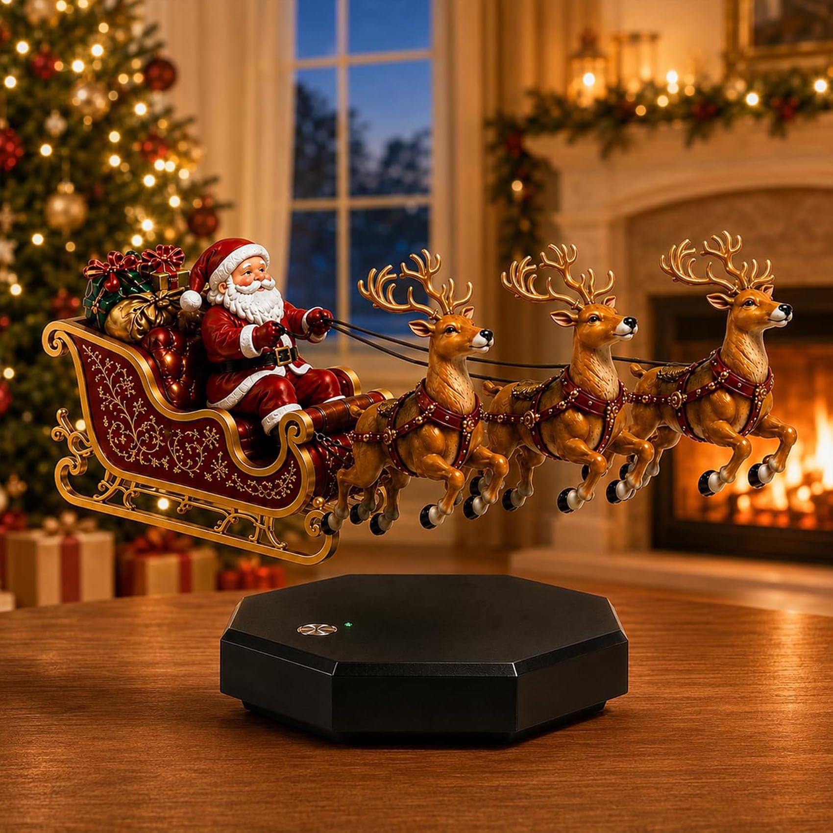 Decorazione natalizia con slitta di Babbo Natale a levitazione magnetica