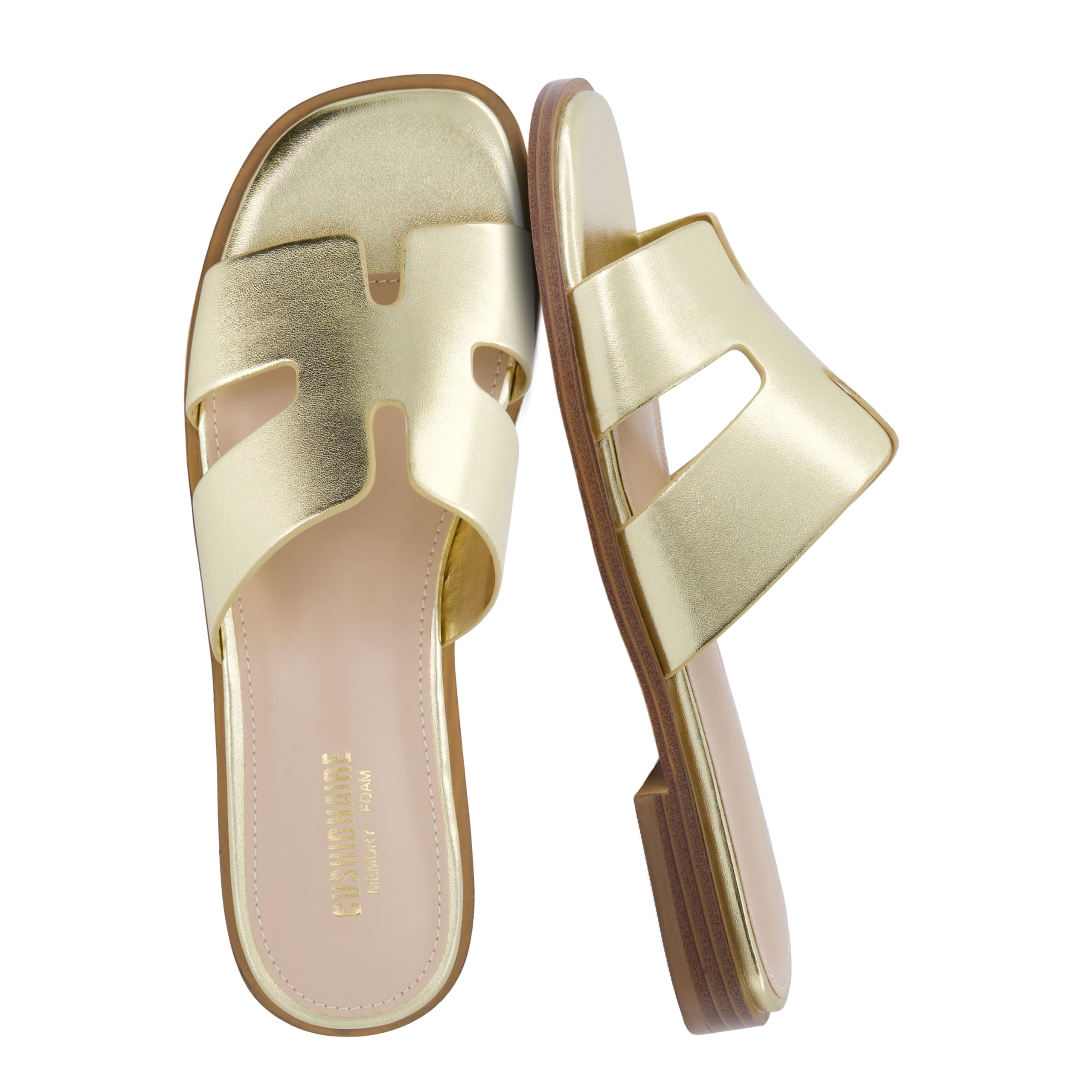 CUSHIONAIRE Voyage Cutout Strap Slides for Women, Slip On Summer Flats, Trendy Footwear, Comfortable Vacation Style Sandals for Women 2025