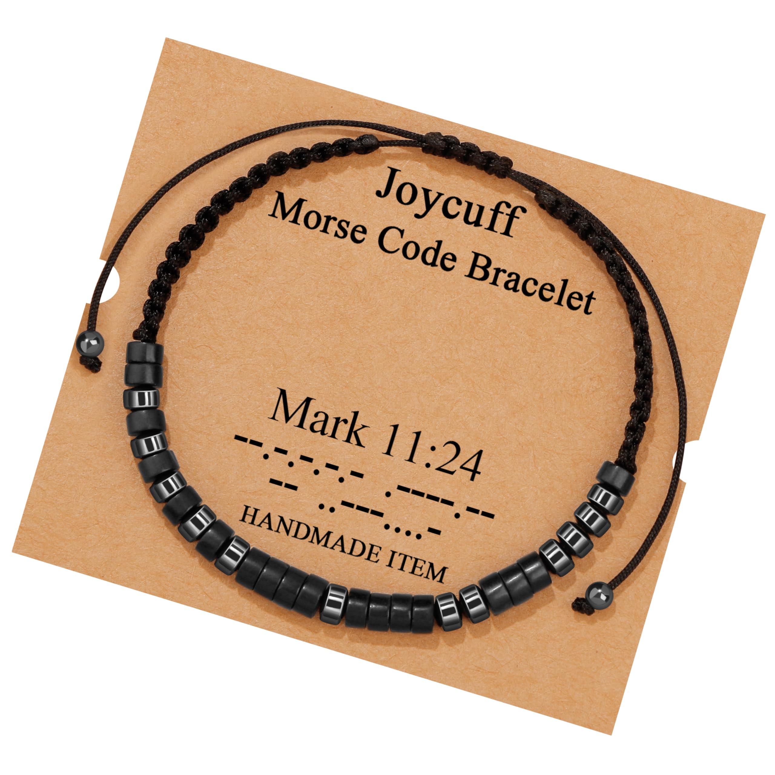 JoycuFF Morse Code Bracelets for Women Bible Verse Christian Gifts Inspirational Jewerly Encouragement Gifts for Friend Birthday Eater Christmas Mark 11:24, 7 inches, Black