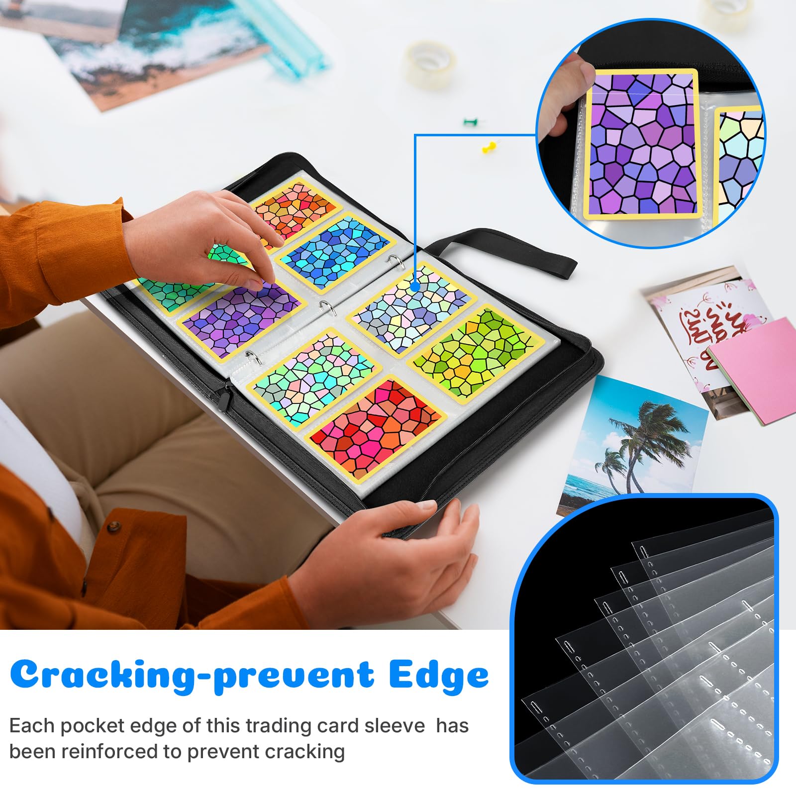 Binder na Karty Kolekcjonerskie z Zamknięty zamek błyskawiczny, 65 Strony 520 Kieszeni Toploader Binder, Wodoodporny Album na karty, Dwustronny Folder na Karty do Pokemon, MTG(Prosty)