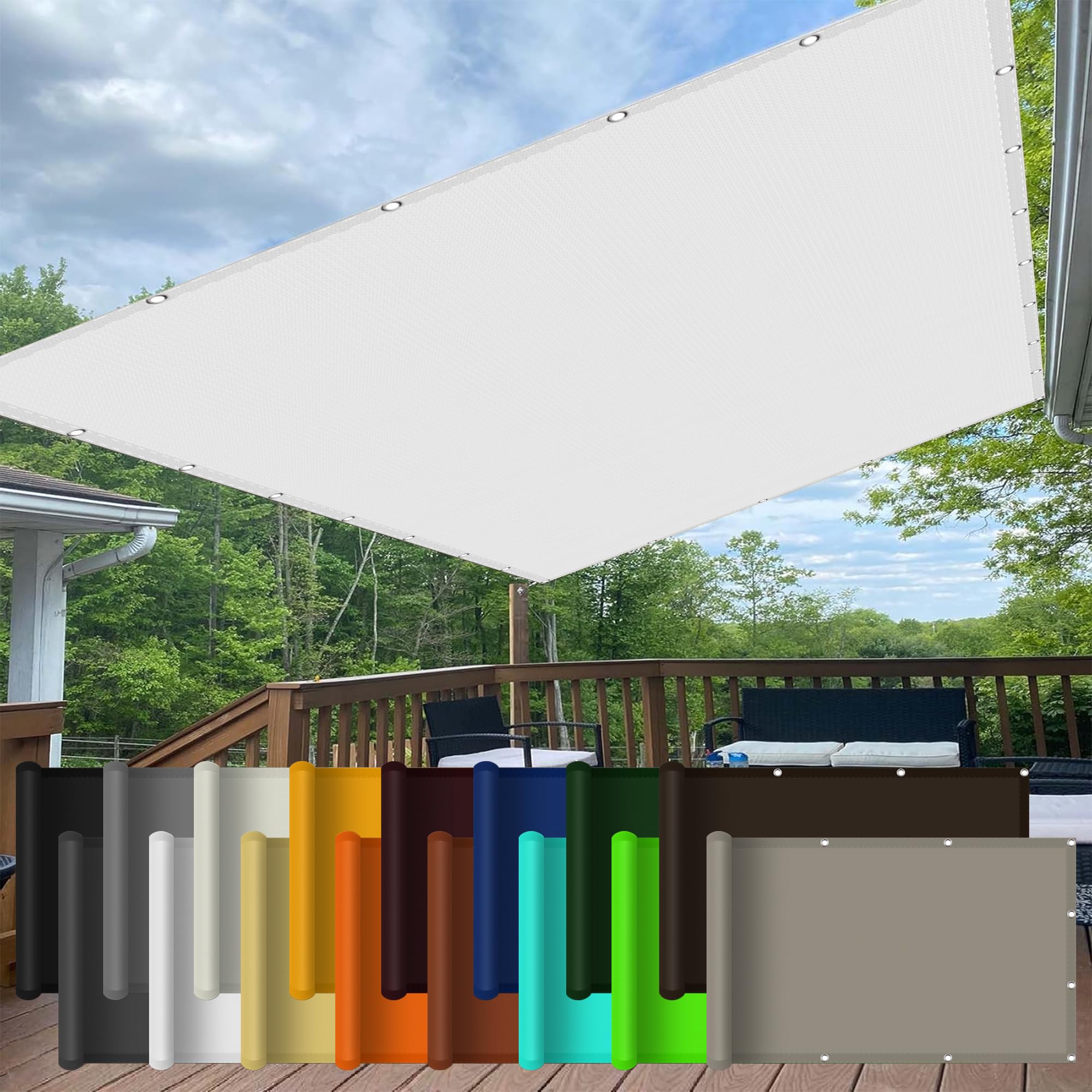 Ombrière rectangulaire blanche bloquant 98% de rayons UV avec oeillets fixes