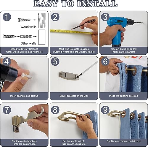 Miniatura 6 de Varillas de cortina dobles de bronce antiguo, barra de cortina de oscurecimiento de habitación para 72-144 pulgadas, barra de metal de calidad