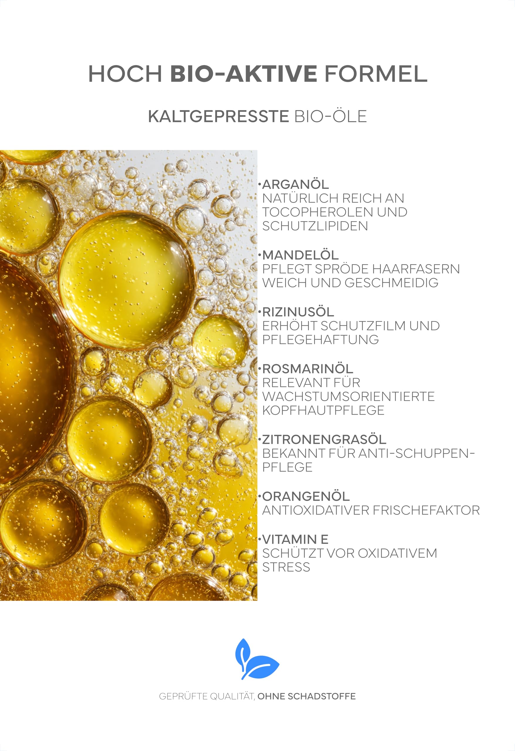 BIO Haaröl: Bei Haarausfall, Haarwachstum, Haarwuchs: Haare & Kopfhaut pflegen mit kaltgepresstem Arganöl, Rizinusöl, Mandelöl, Rosmarinöl (Rosmarin); Haarwuchsöl als Haarmaske & Haarkur (3 x 100ml)