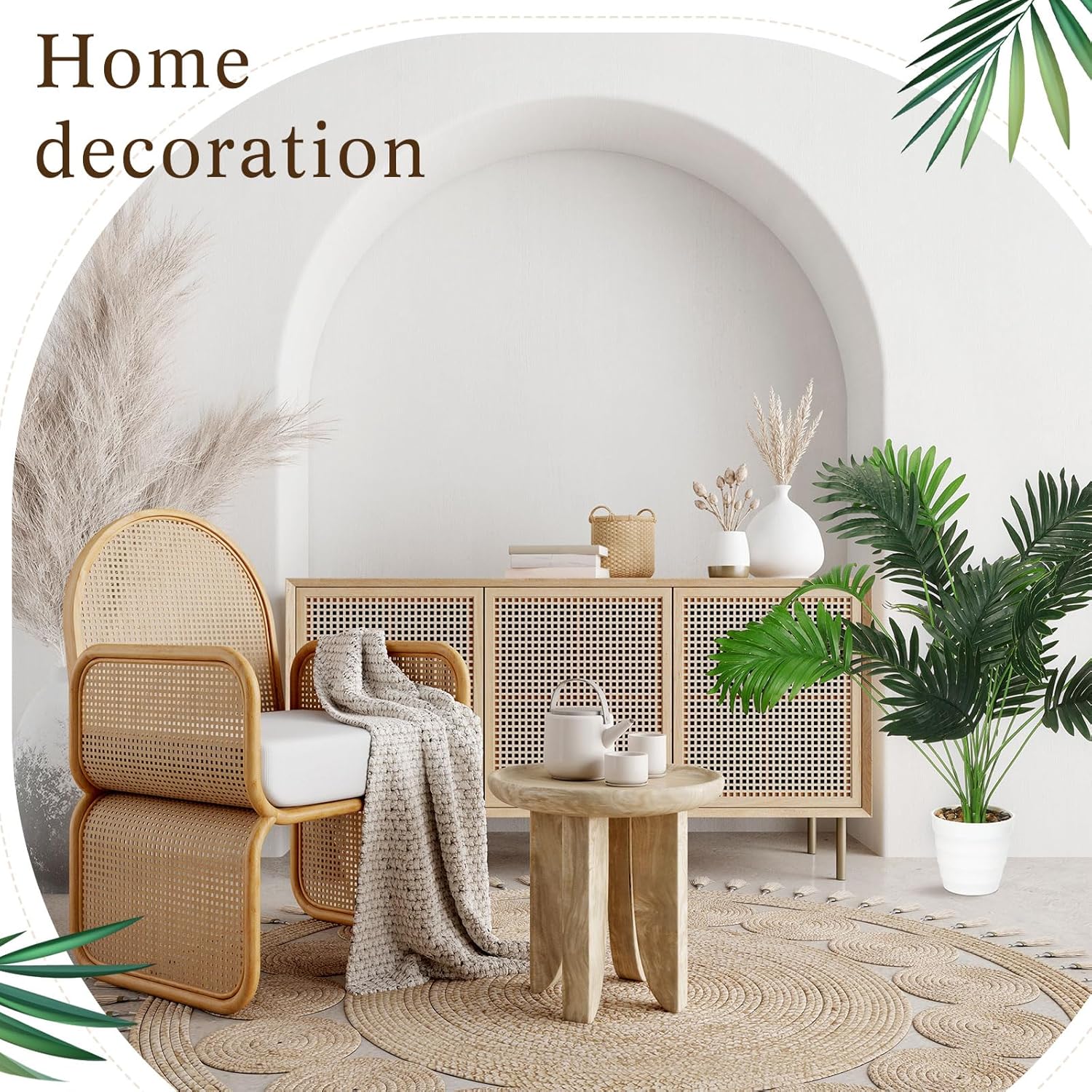 Tigeen 10 Pcs Artificial Palm Leaves Tree 33 Inch Fake Tropical Plant with Stems Large Faux Palm Leaf Bush Greenery for Hawaiian Luau, Jungle Safari, Pool Beach Party, Wedding, Garden, Indoor Outdoor