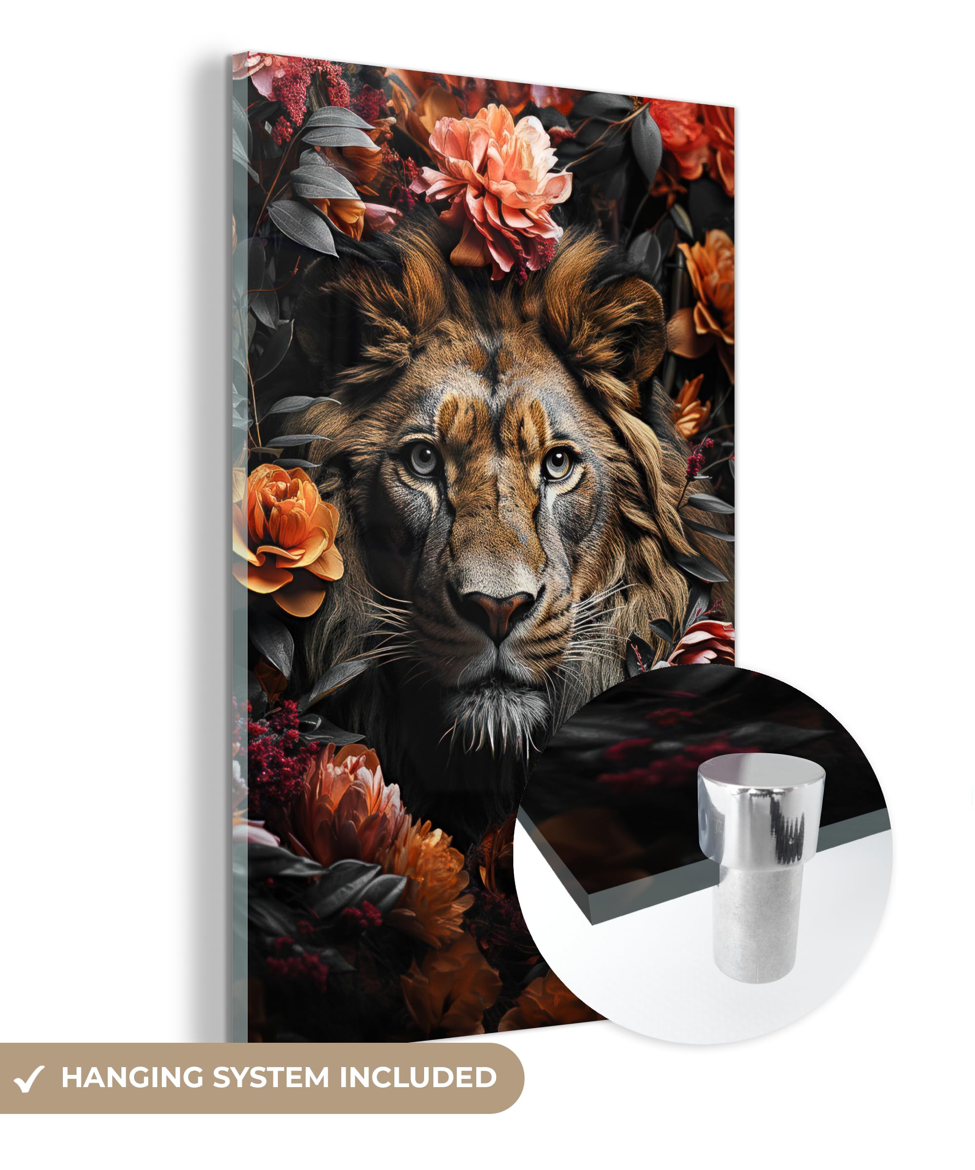 MuchoWow© Quadri Moderni Soggiorno 40x60 cm Poster Da Parete Decorazione Muro Salotto Immagine Grande Foto Con Cornice Stampe Su Vetro Camera Letto Leone - Animale - Natura - Fiori - Botanico