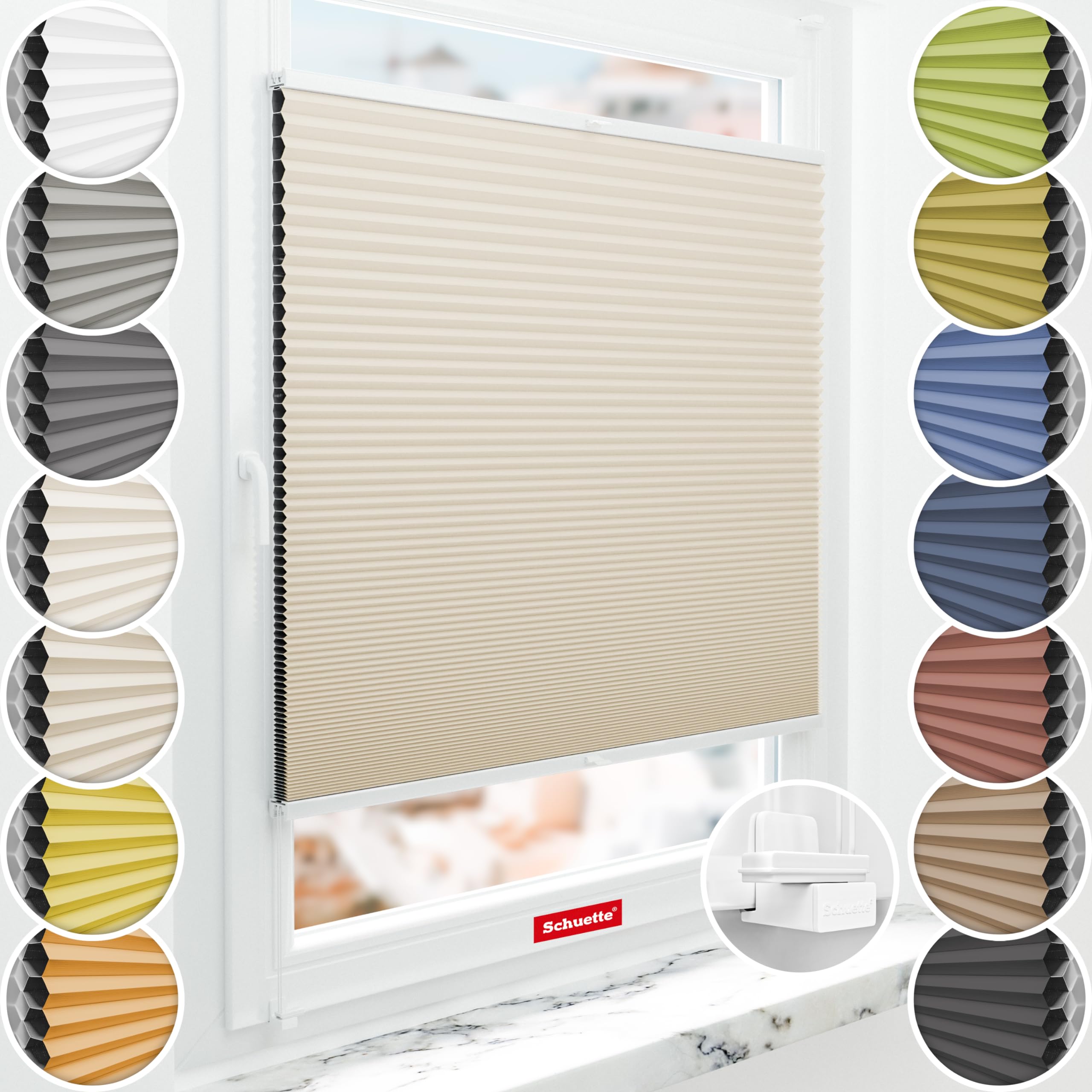 Schuette® Wabenplissee ohne Bohren ● Blackout x Honey ● The Dune (Beige) ● 60x120cm (Breite x Höhe) ● Suprafix Klemmhalter X ● 60 Sekunden Montage