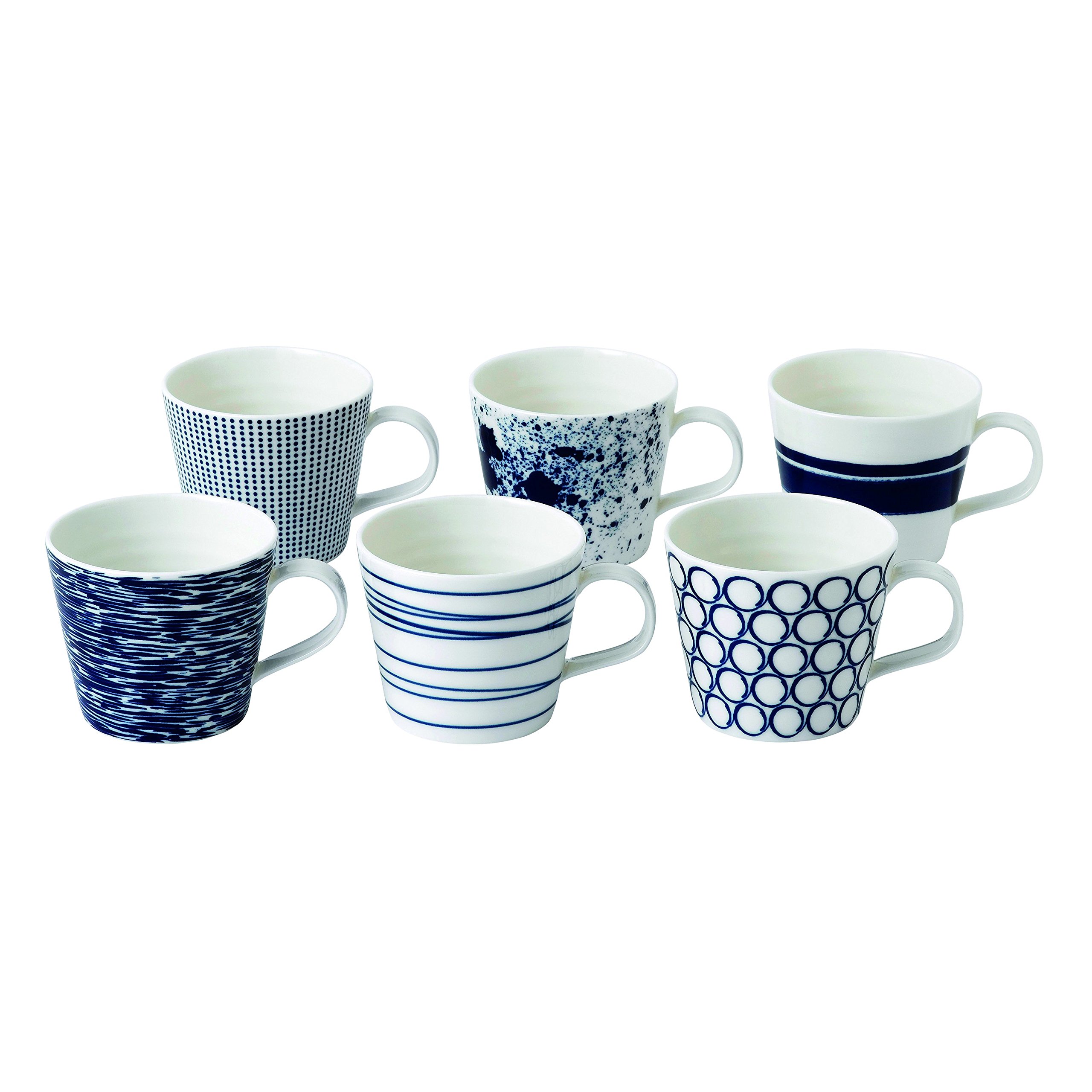 Royal DoultonPacific Blue Collection 40034459-Small 6 Piece Mug Set, Tableware-Perfect for Coffee, Tea and Hot Beverages-Set of 6 x 280ml Cups, White, Porcelain, 1 Count (Pack of 6)