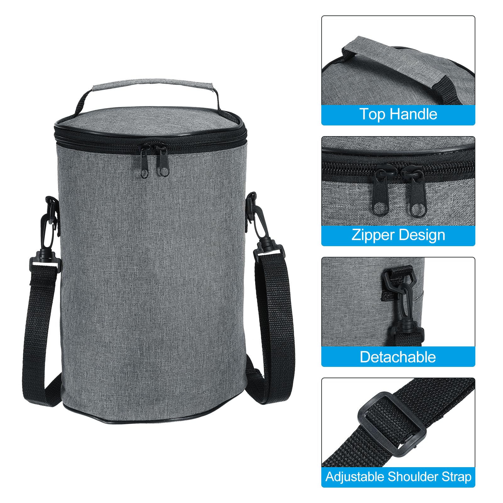 Sac à déjeuner Isotherme avec bandoulière, Pot Alimentaire isolé, Sac fourre-Tout étanche, Portable pour Le Travail de Bureau, Pique-Nique en Plein air, Gris 17 x 26,7 cm