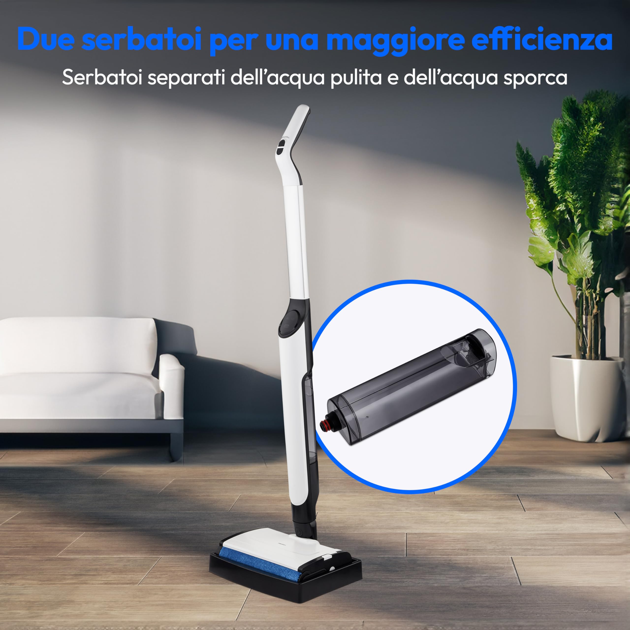 MEDION H09 Pulitore per pavimenti duri (cordless, batteria ricaricabile, lavapavimenti, rullo spazzola, serbatoio separato per acqua pulita e acqua sporca, funzione autopulente, display a LED