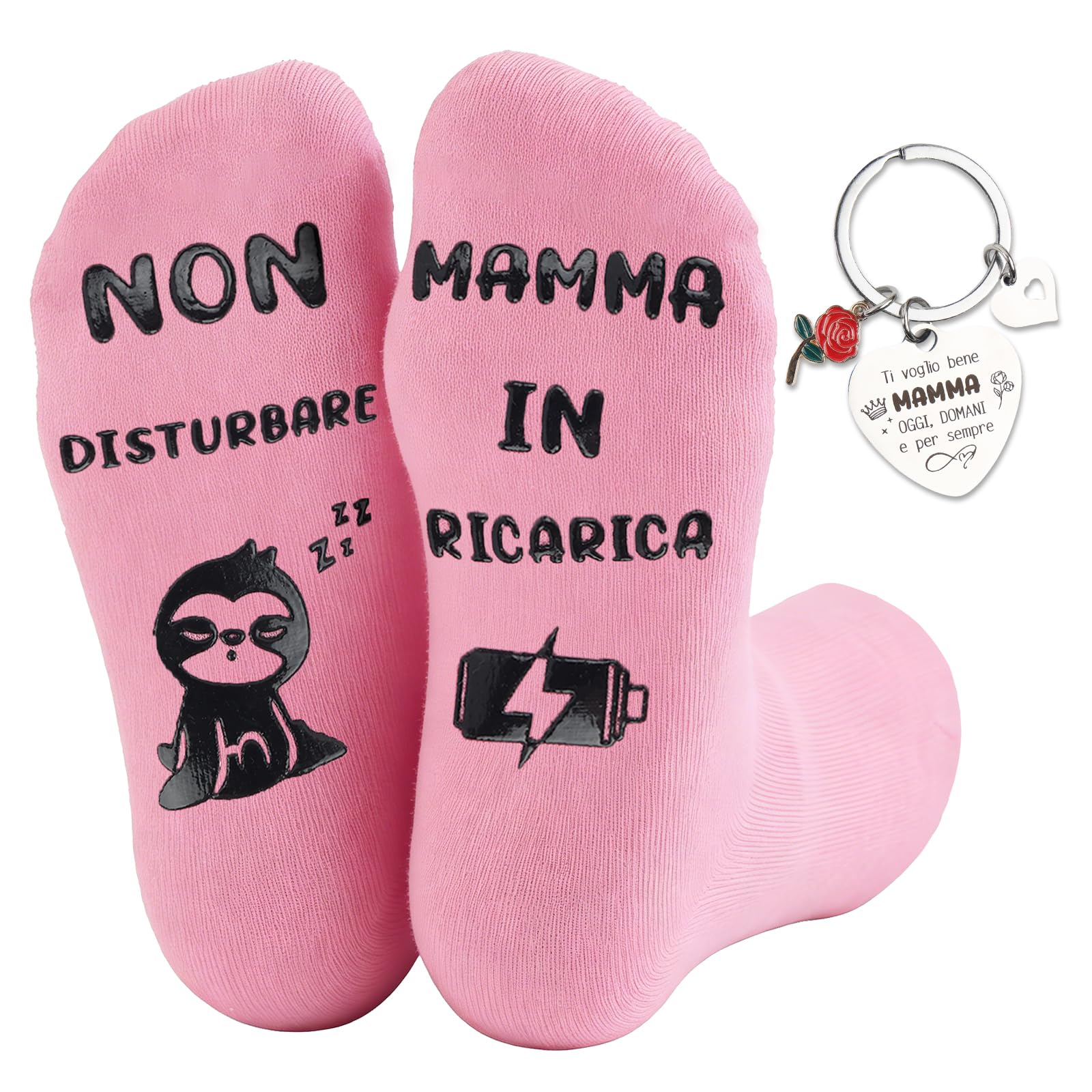 Walkinbear Festa Della Mamma Idee Regalo Set- Calzini Antiscivolo con Frasi Simpatiche e Portachiavi Inciso, Idea Regalo Festa Della Mamma, Compleanno O Anniversario per Moglie Nonna Sorella Amica - 2