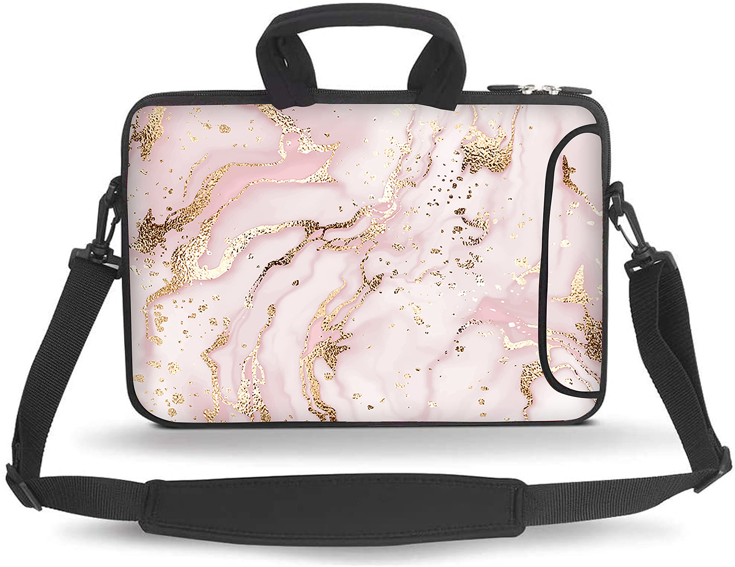 HEABPY Messenger Bag Carrying Case Sleeve with Handle Accessory Pocket Fits Laptops/Notebook/ebooks/tablet/ipad (Pink Marble, 14-15.6 inch)