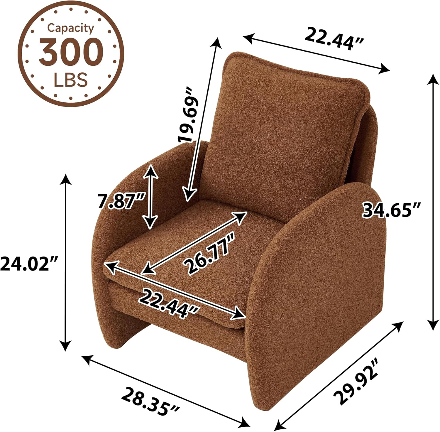 28.5 X 29.9'' Accent Chairs, Modern Sherpa Lamb Fabric Living Room Chair, Comfy Armed Chair Upholstered Armchair Leisure Single Sofa Chair for Bedroom, Office, Apartment and Living Room