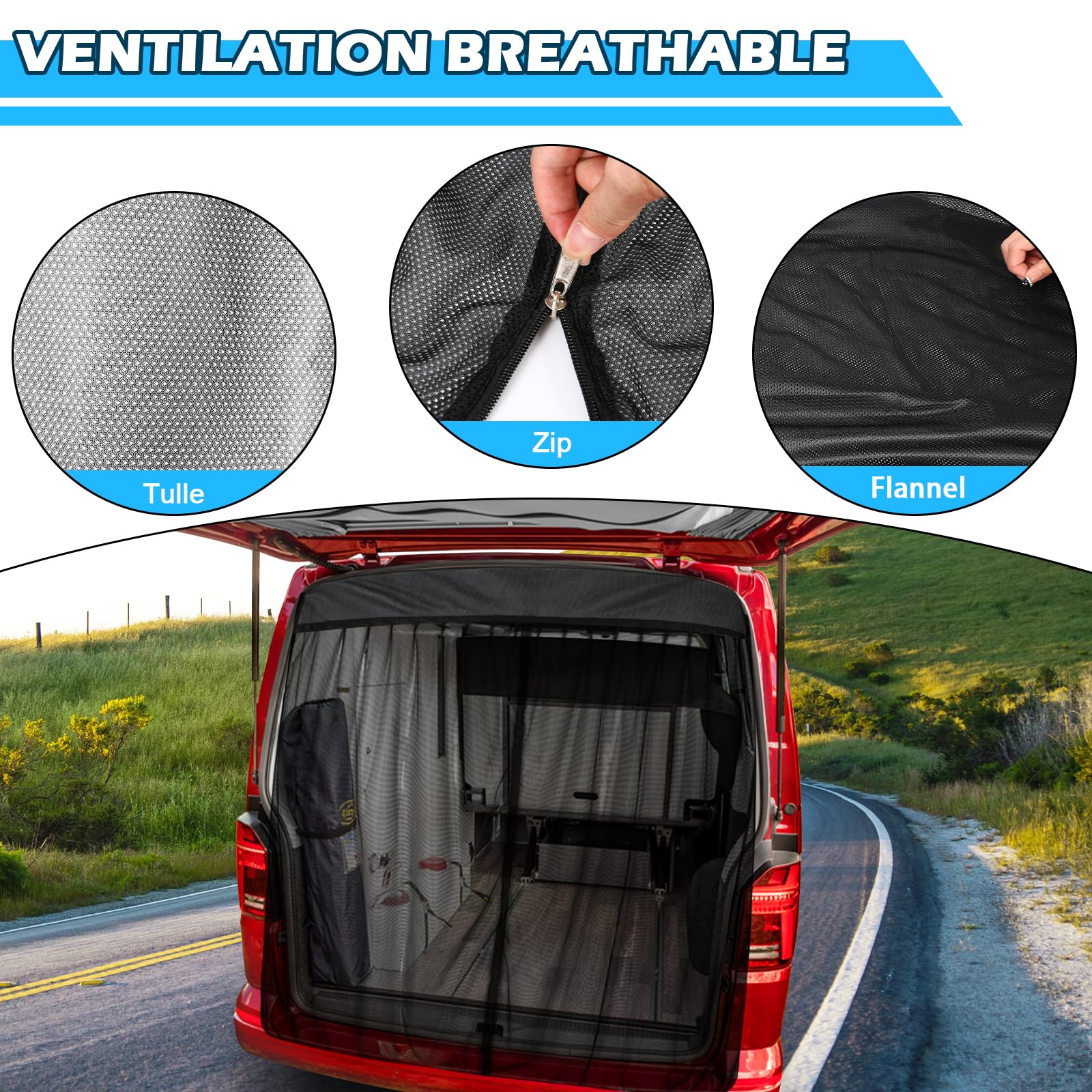 Red de insectos de repuesto para VW T4 1999-2003, puerta trasera, mosquitero magnético, transpirable, para camping al aire libre