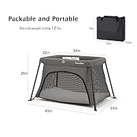 Vista 4 de Pamo Babe Cuna de viaje ligera y portátil con cómodo colchón ligero corralito para bebés y niños pequeños con bolso de mano, cuna segura para jugar