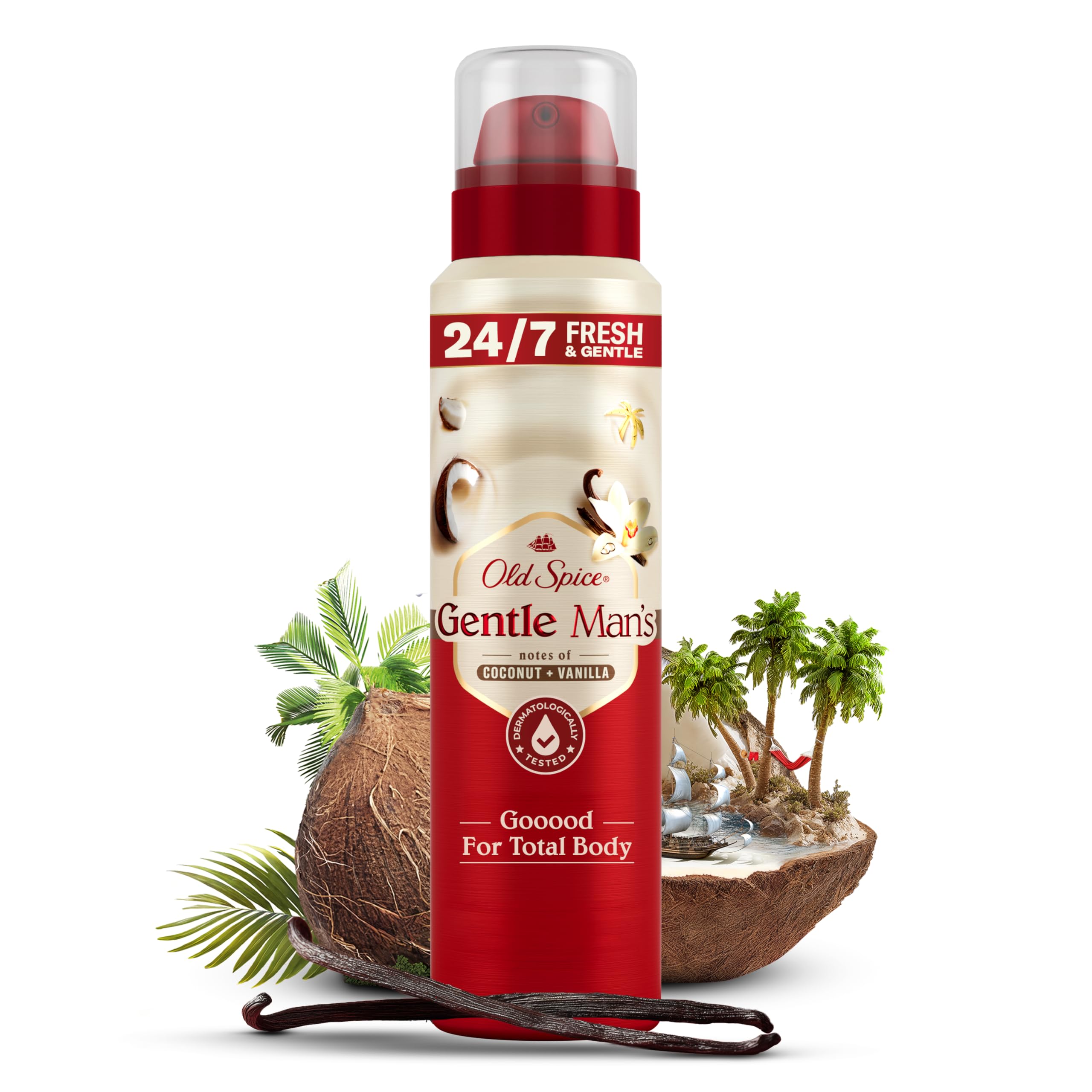 Old Spice Gentle Man's Coconut + Vanilla Deospray Für Männer 140ml, 24/7 Frisch & Pflegend*, Sanft zur Haut, Gooood für den ganzen Körper, *Frisch Bei Täglicher Anwendung