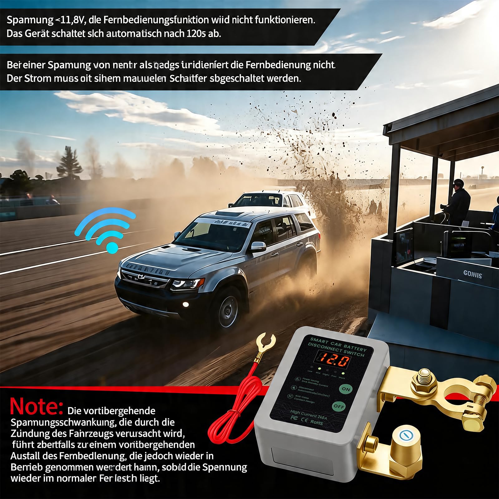 Smart Drahtloser Ferngesteuerter Auto Trennschalter, 12V Batterie Trennschalter 240A, Batterie Kill Switch Anti-Diebstahl mit LED-Anzeige automatische Abschaltung Schalter für Auto, RV, ATV, LKW, Boot