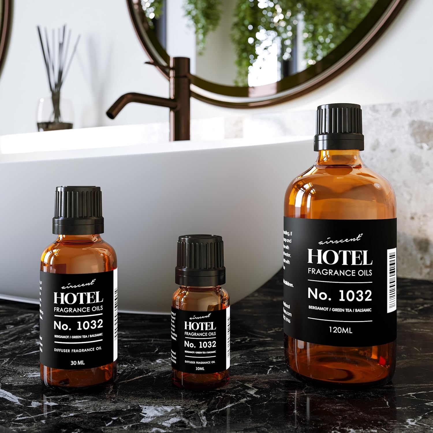 AirScent Hotel Diffuser Oil No. 1032 - Bergamot Green Tea Balsamic Notes - Hotel Scent Dupe - Fragrance Oil for Ultrasonic and Waterless Diffusers and Crafting - 120 mL, 4 fl oz Glass Bottle