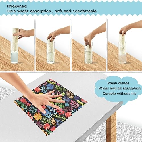 Miniatura 4 de Tropical Flowers Quality Decorative Microfiber Kitchen Dish Towels Absorbent Set of 6 Flour Sack Kitchen Towels for Countertop Sink