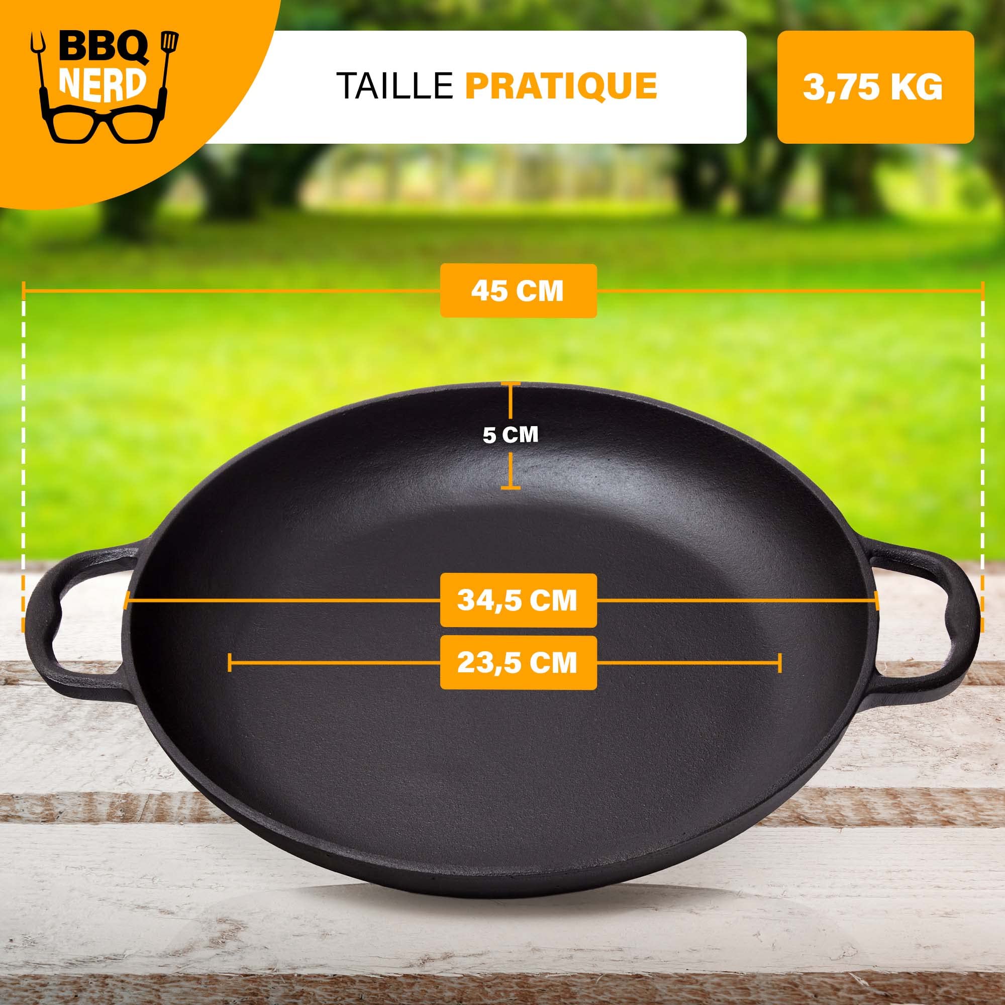 Poêle à paella en fonte Ø 36 cm (6 personnes) Poêle antiadhésive avec fond plat pour paella espagnole traditionnelle - Poêle en fonte pour barbecue - Induction