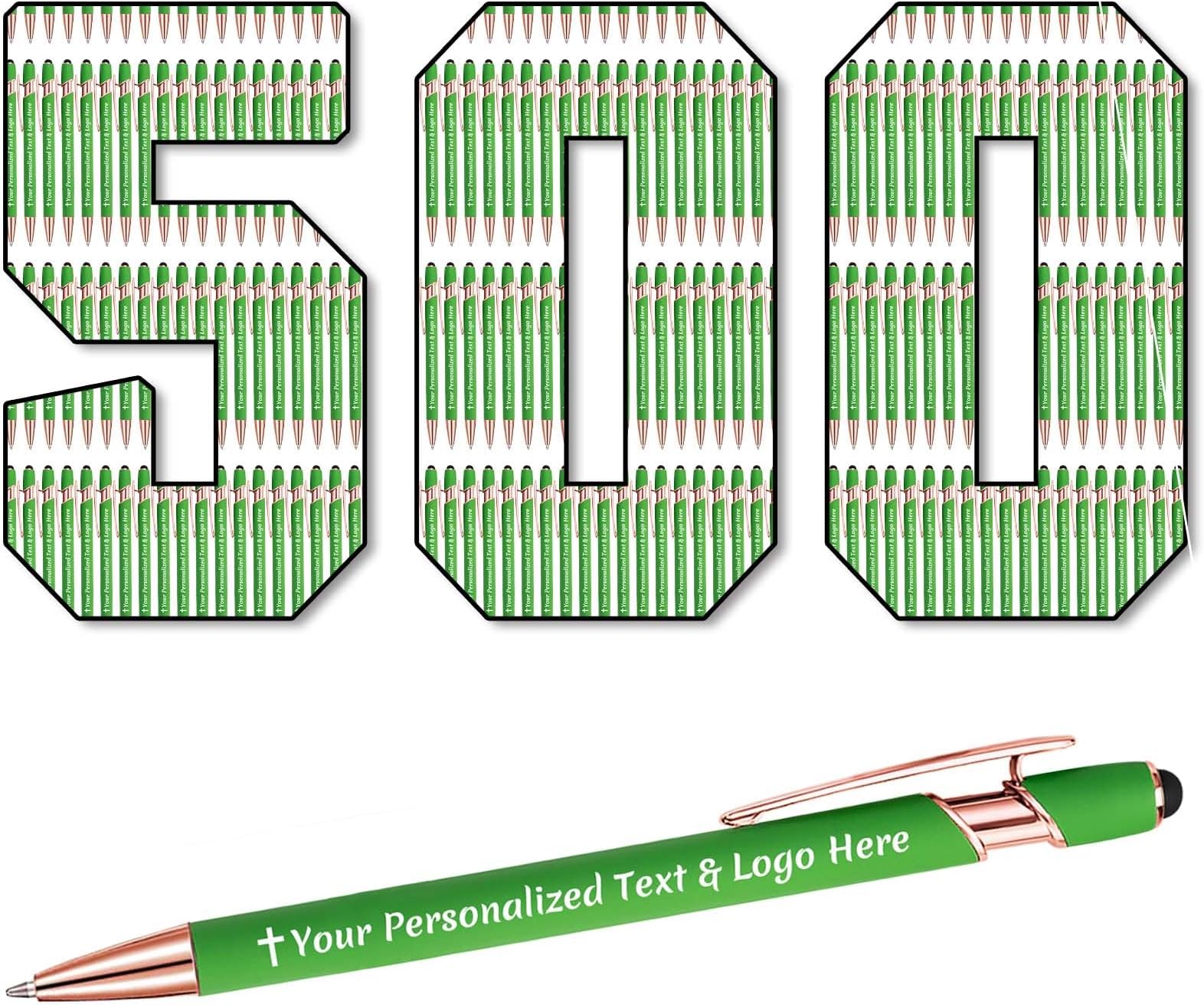 STREADVE 500 Personalized Custom Pens Engraved Writing Pen with Name Logo, Customized Promotional Items Stylus Pen Gifts for Men Women Realtor Nurse Wedding Business, Green